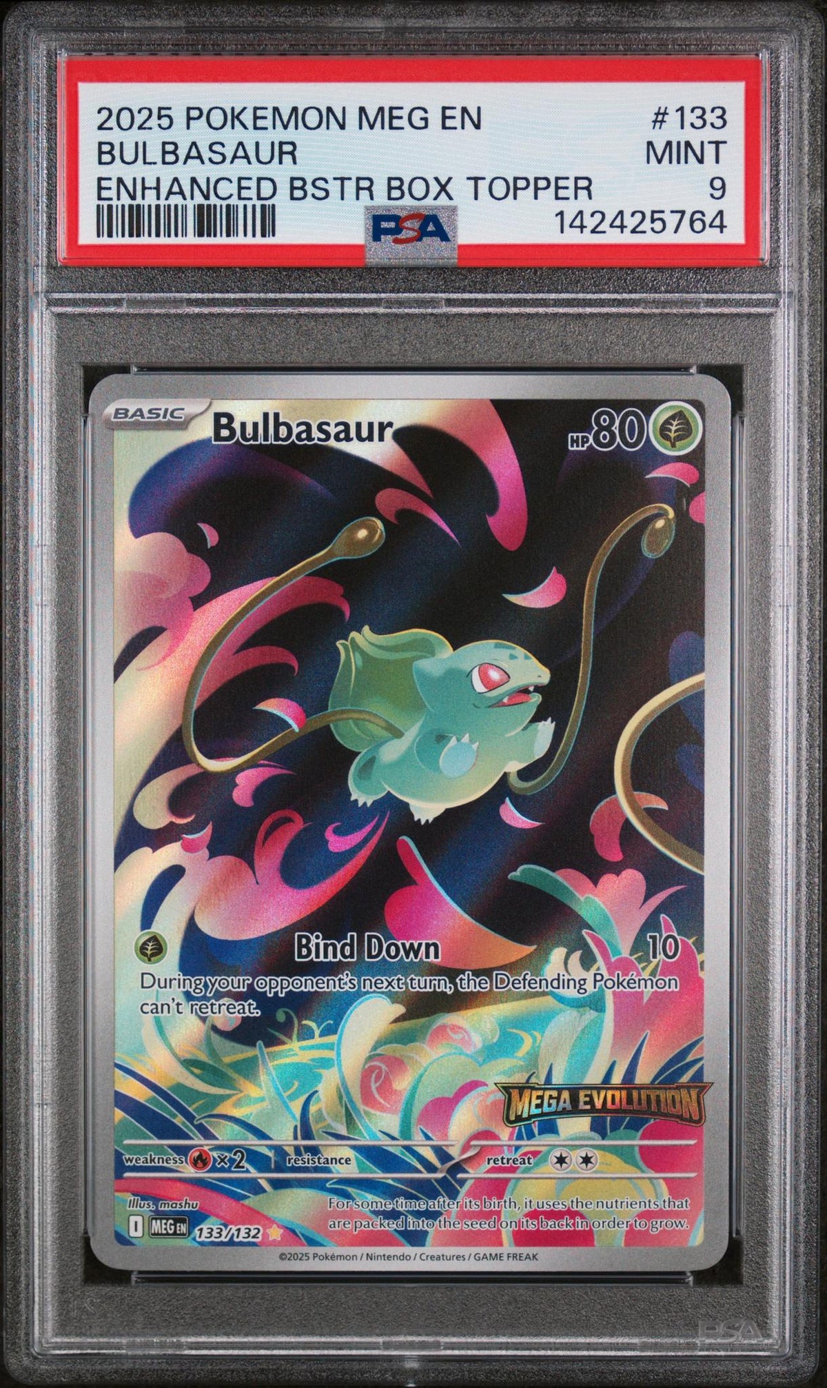 2025 Pokemon Mega Evolution Enhanced Booster Box Topper Bulbasaur #133 PSA 9