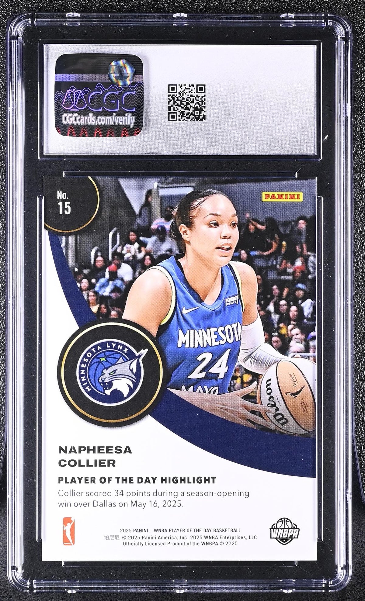 2025 WNBA Player of the Day #15 Napheesa Collier Player of the Day CGC 9.5