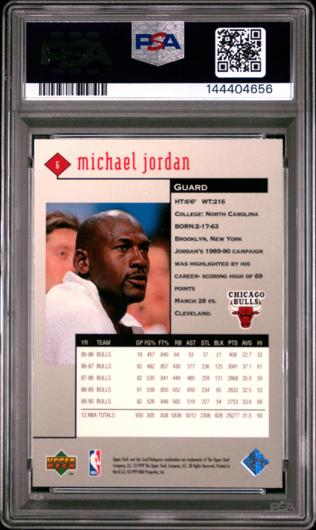 1998 Upper Deck Black Diamond Single Michael Jordan #6 PSA 7