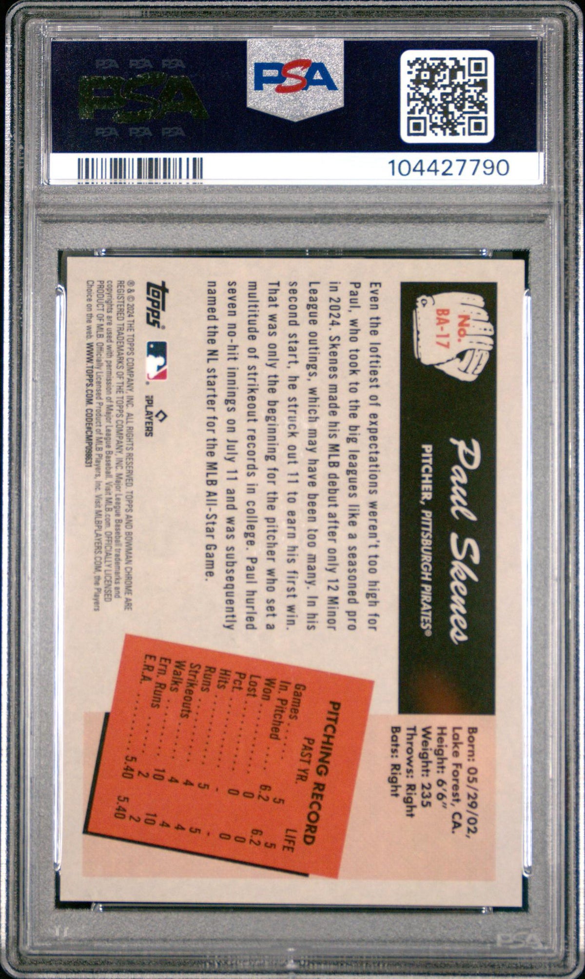 2024 Bowman’S Best 1955 Bowman Anime Paul Skenes #BA17 PSA 10