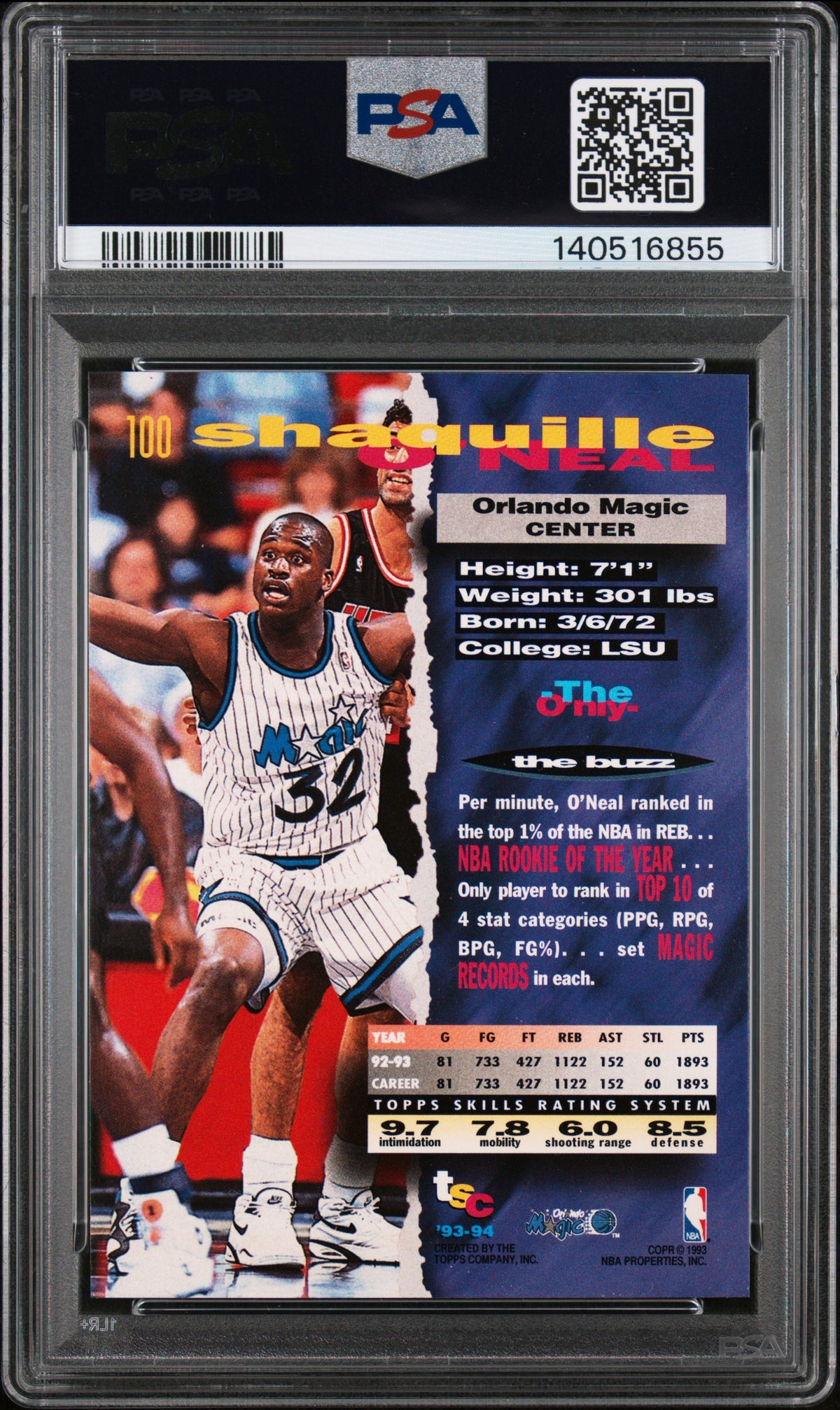 1993 Stadium Club Shaquille O'Neal #100 PSA 7