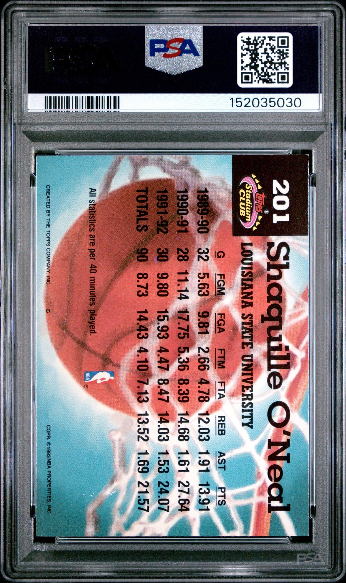 1992 Stadium Club Shaquille O'Neal #201 PSA 6
