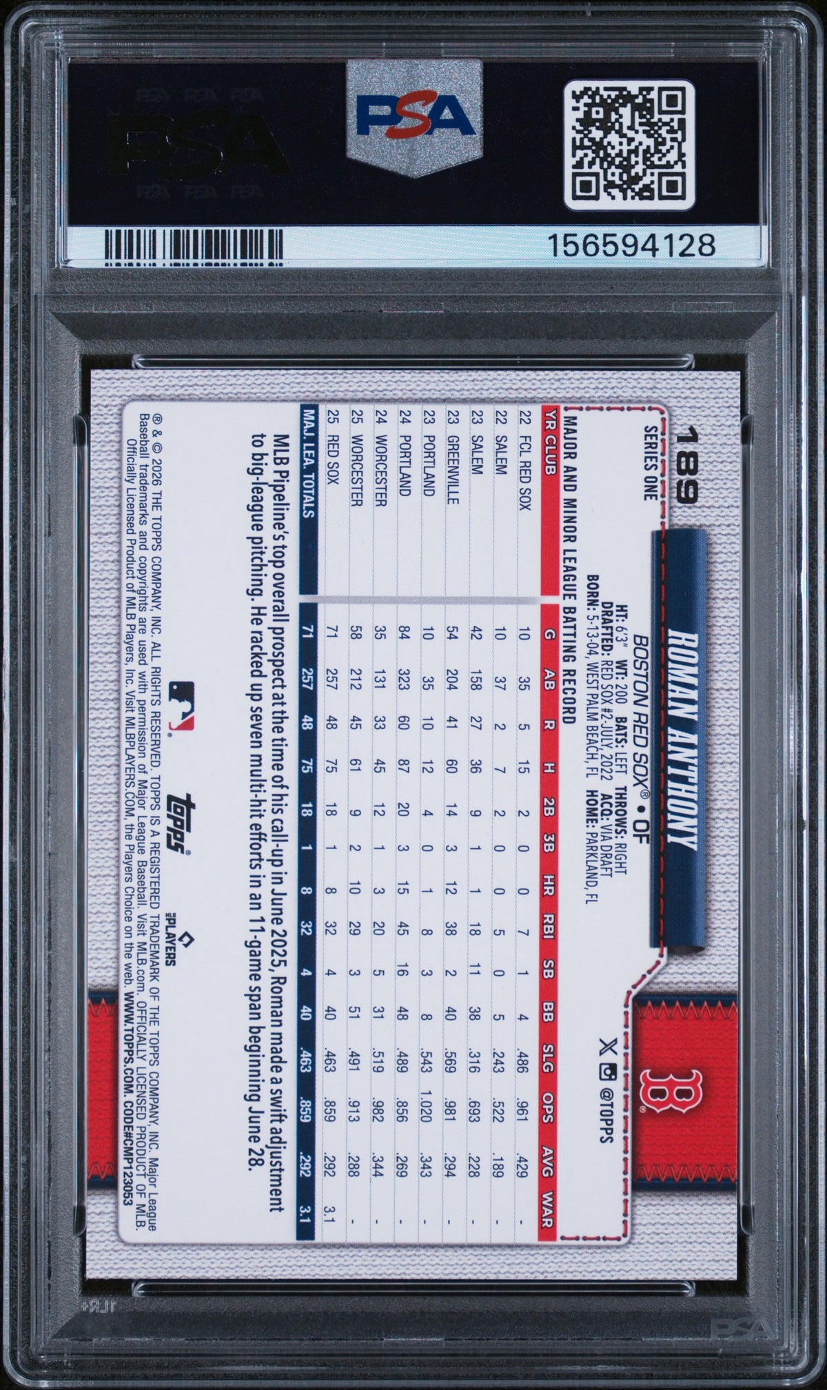 2026 Roman Anthony #189 PSA 10