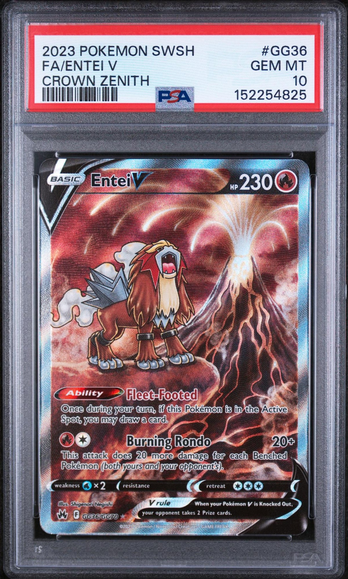 2023 Pokemon Sword and Shield Crown Zenith Galarian Gallery Entei V #GG36 PSA 10