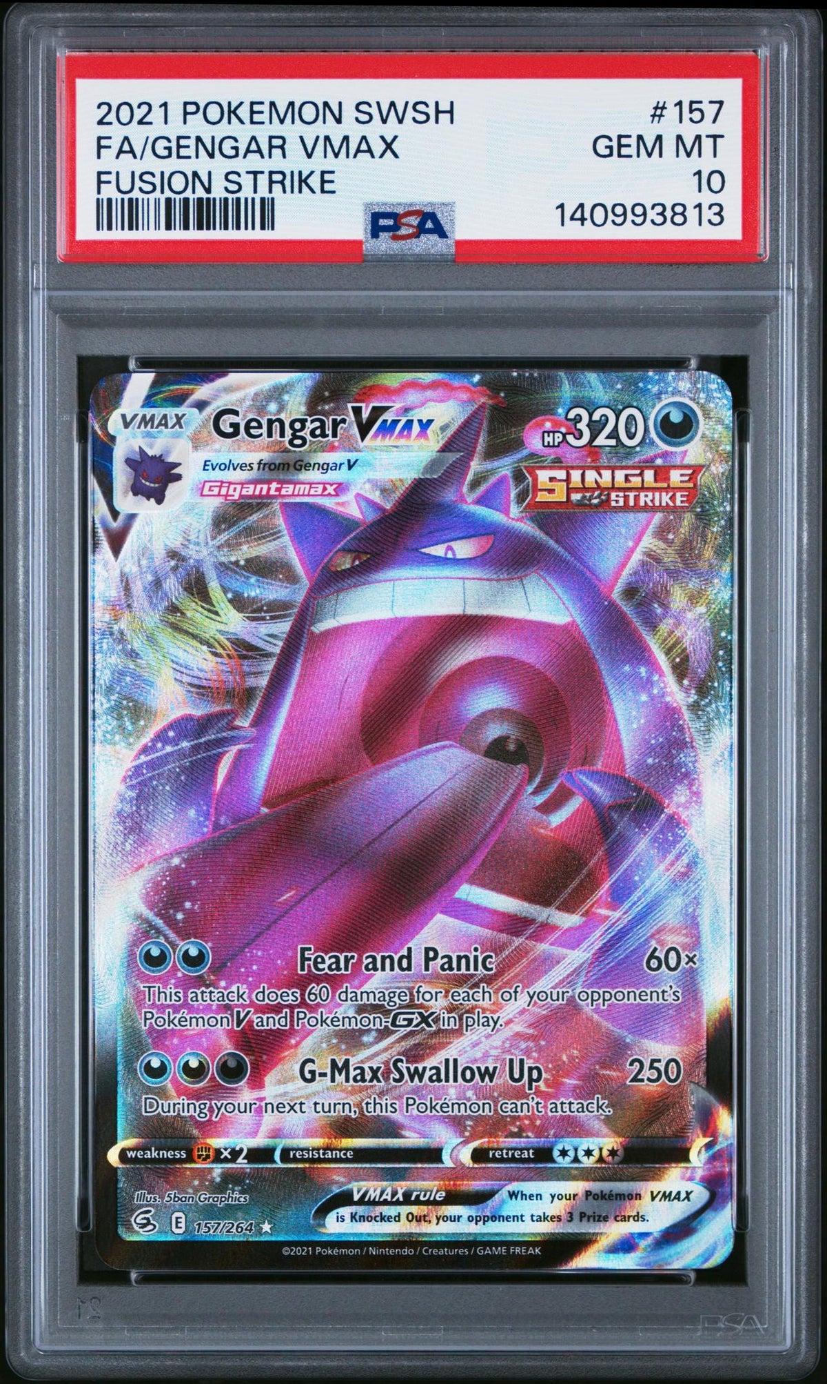 2021 Pokemon Sword and Shield Fusion Strike Gengar Vmax #157 PSA 10
