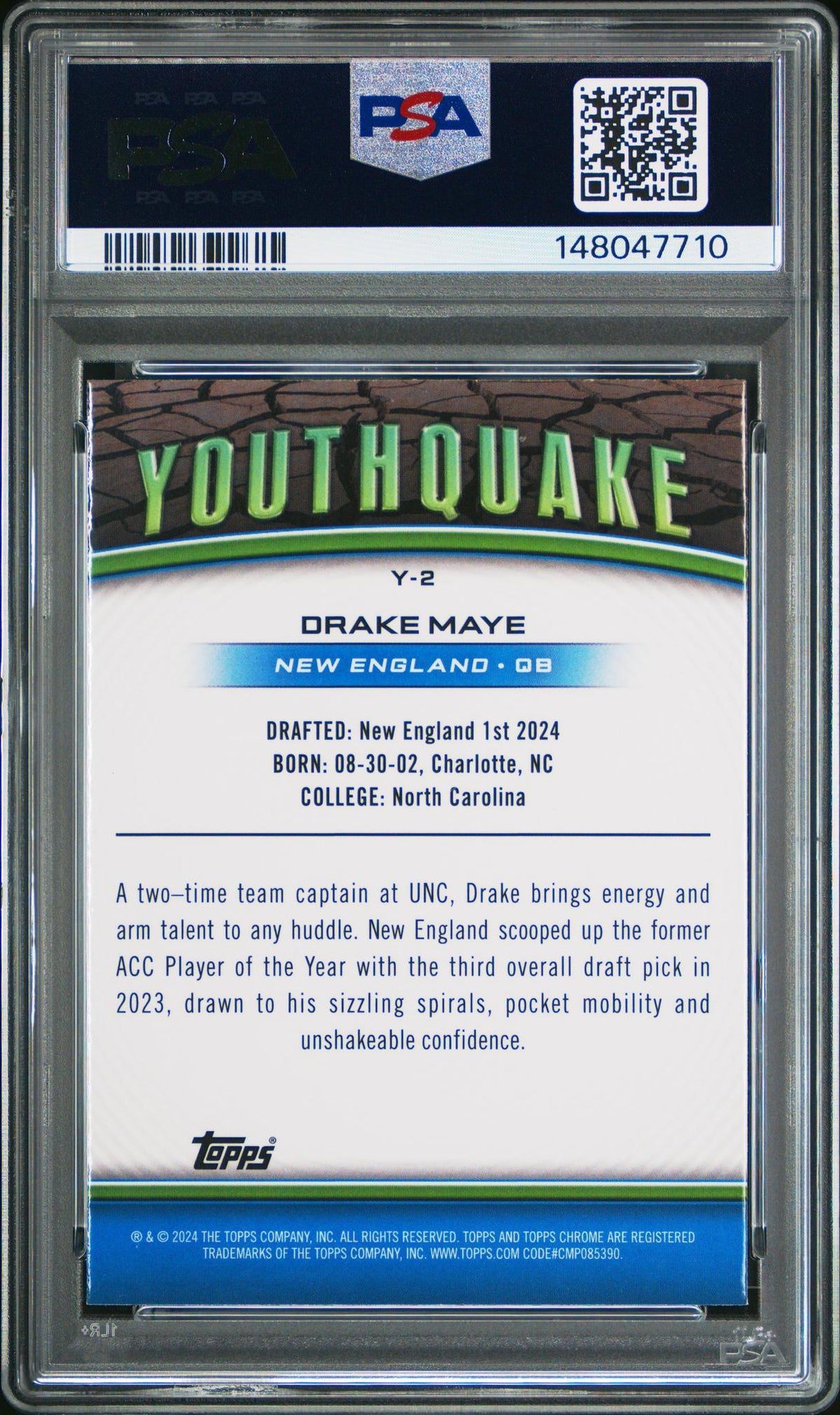 2024 Chrome Youthquake Drake Maye #Y2 PSA 10
