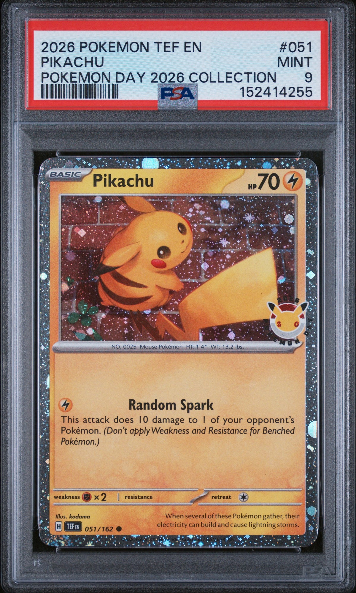 2026 Pokemon Scarlet and Violet Temporal Forces Pokemon Day Collection Pikachu #051 PSA 9