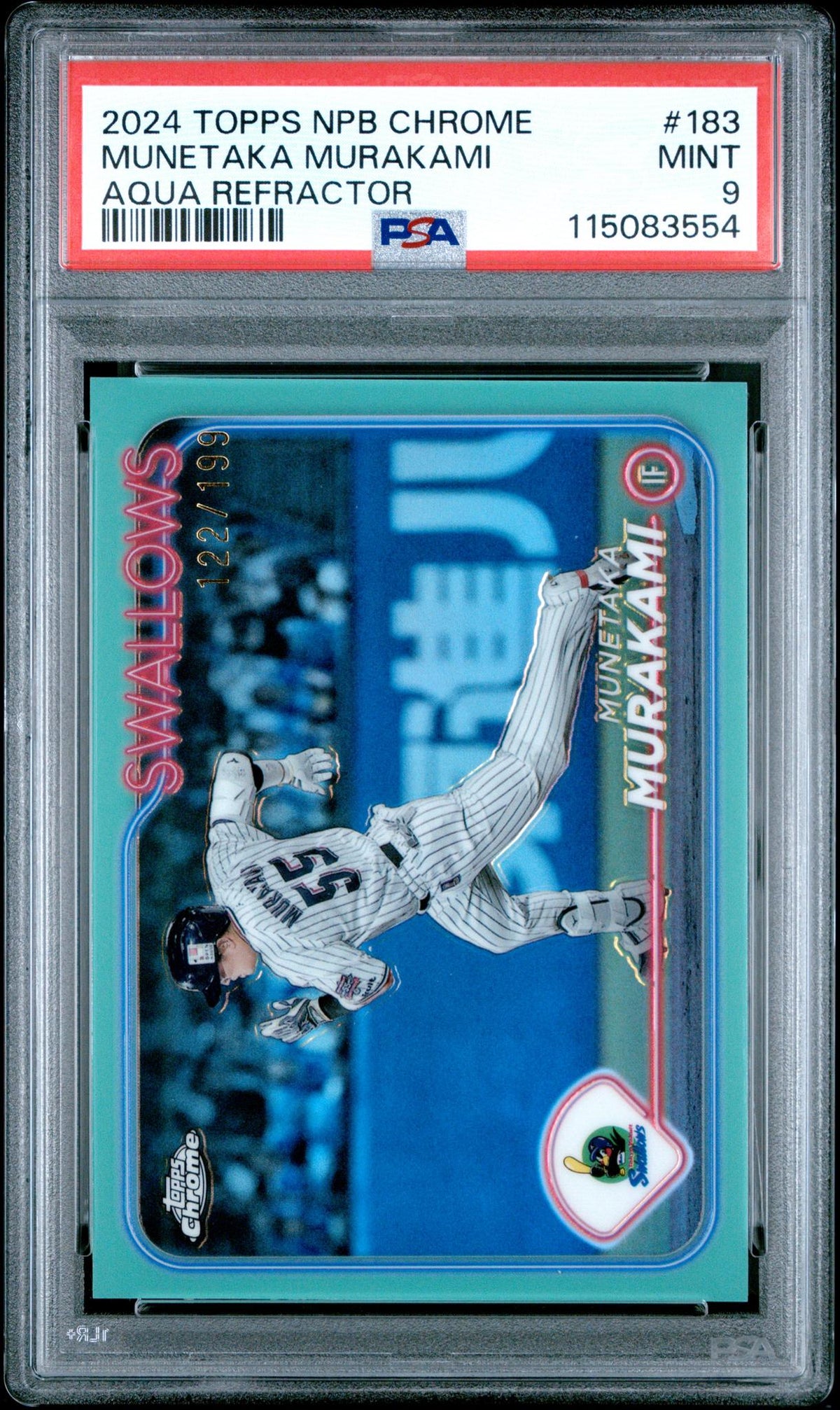 2024 Topps Chrome Npb Aqua Refractors Munetaka Murakami #183 /199 PSA 9