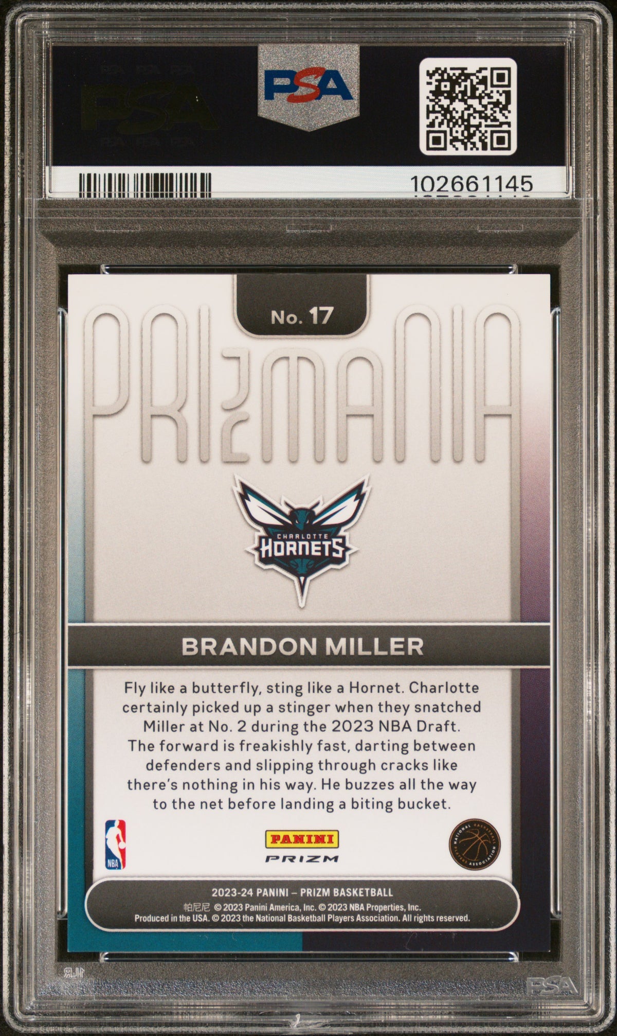 2023 Panini Prizm Prizmania Brandon Miller #17 PSA 9