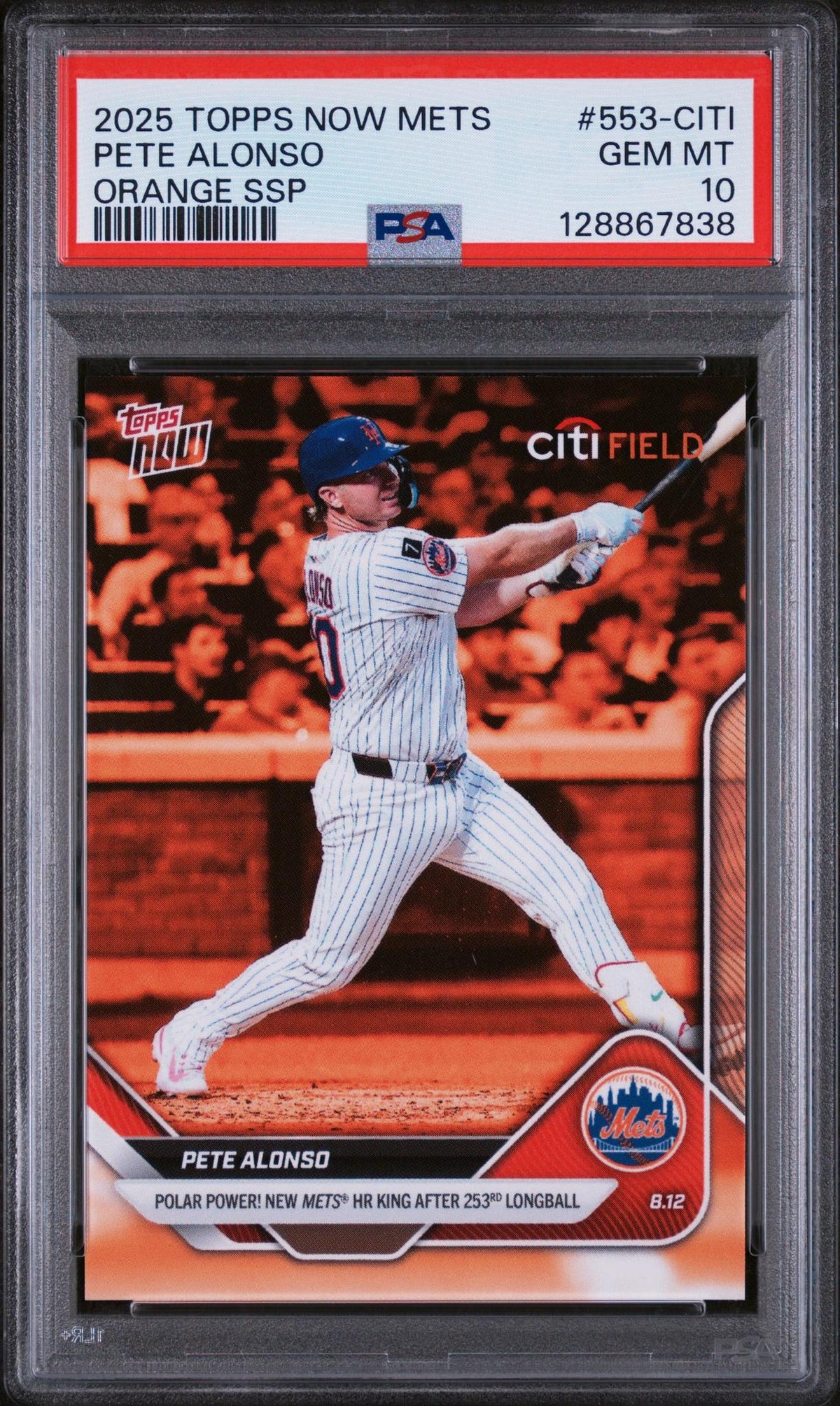 2025 Topps Now Mets Orange Ssp Pete Alonso #553-CITI PSA 10