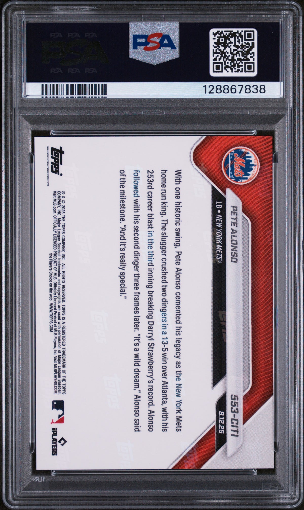 2025 Topps Now Mets Orange Ssp Pete Alonso #553-CITI PSA 10
