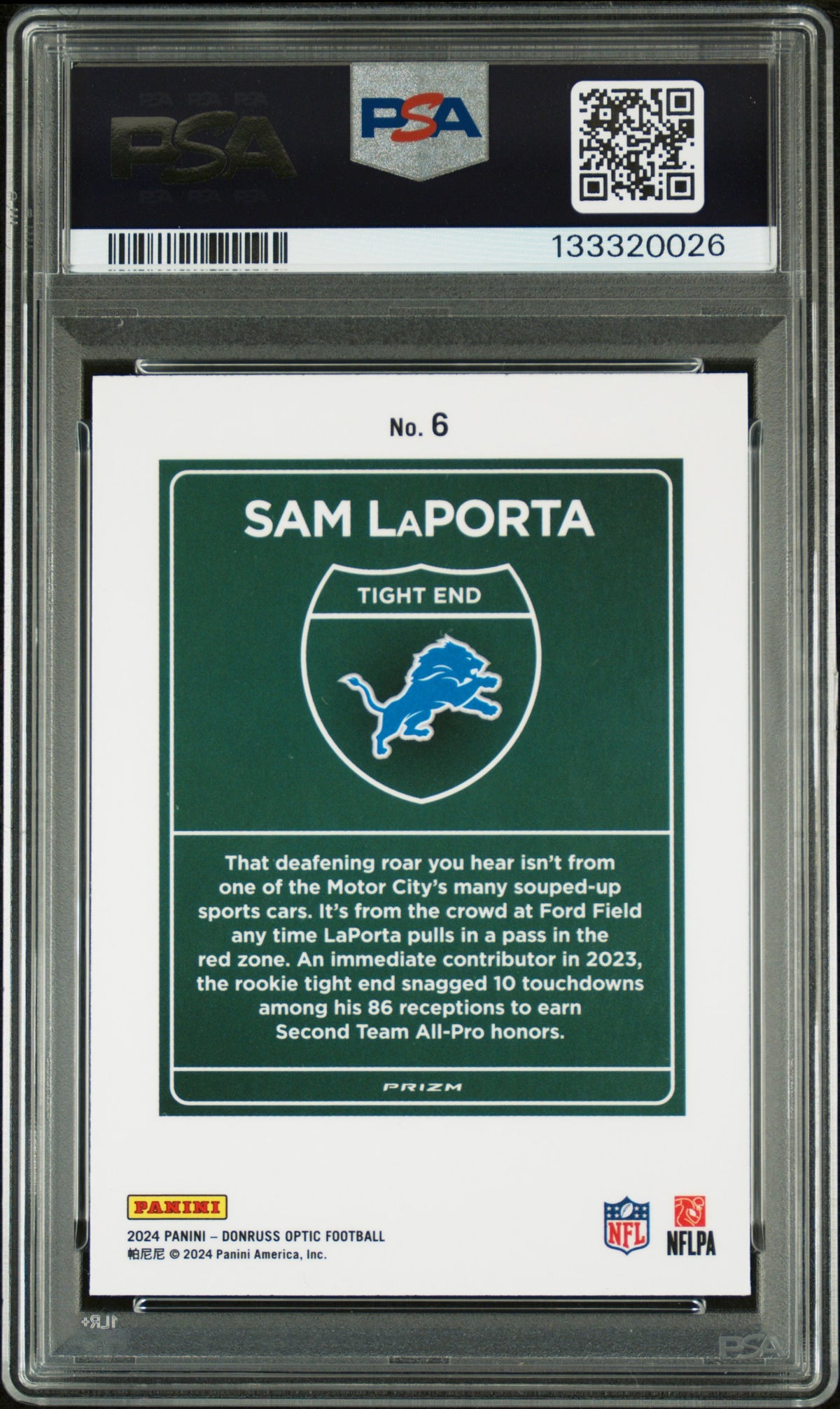2024 Donruss Optic Downtown Sam Laporta #6 PSA 9