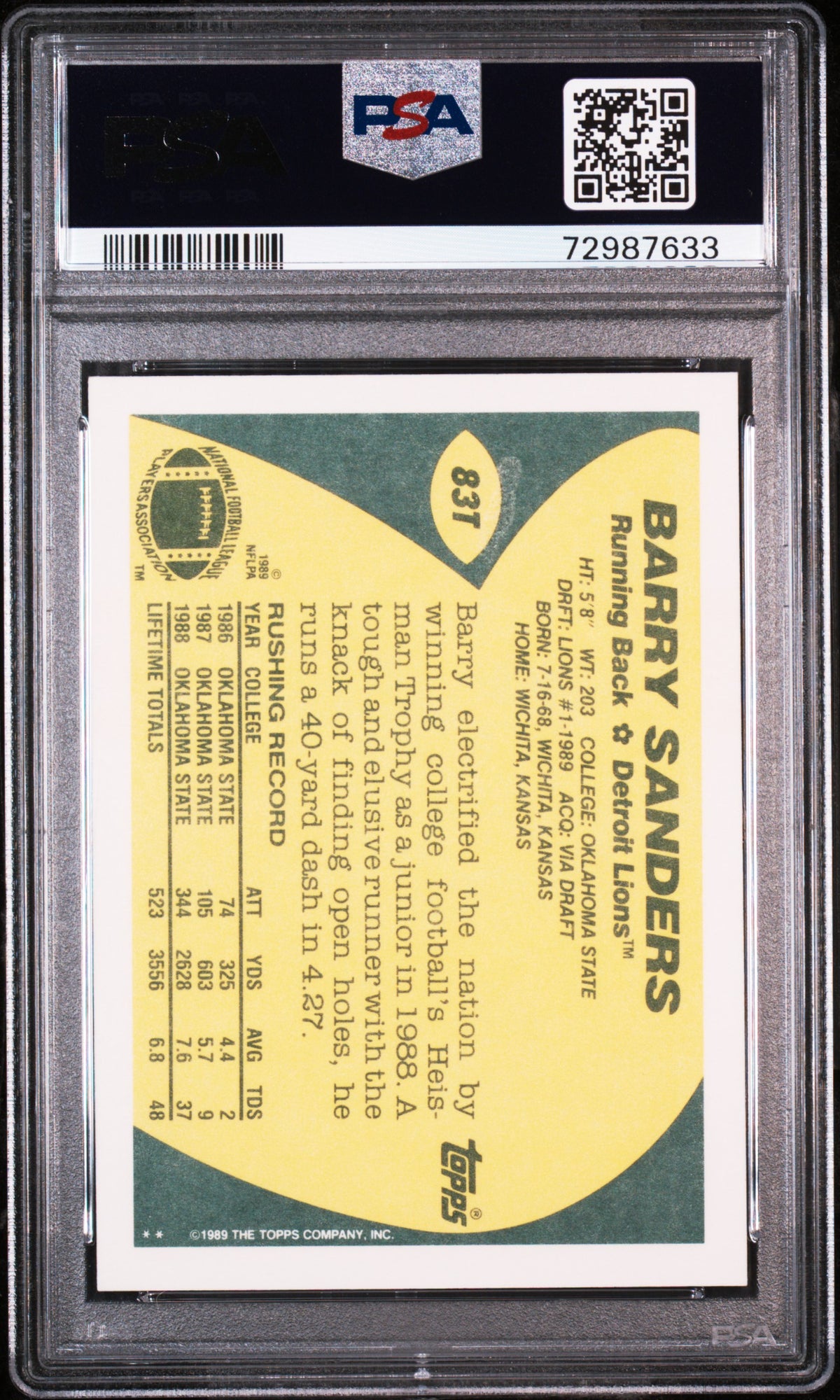 1989 Topps Traded Barry Sanders #83T PSA 10