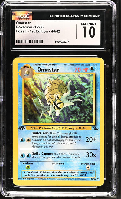 Pokémon Fossil 1st Edition Omastar #40/62 CGC 10