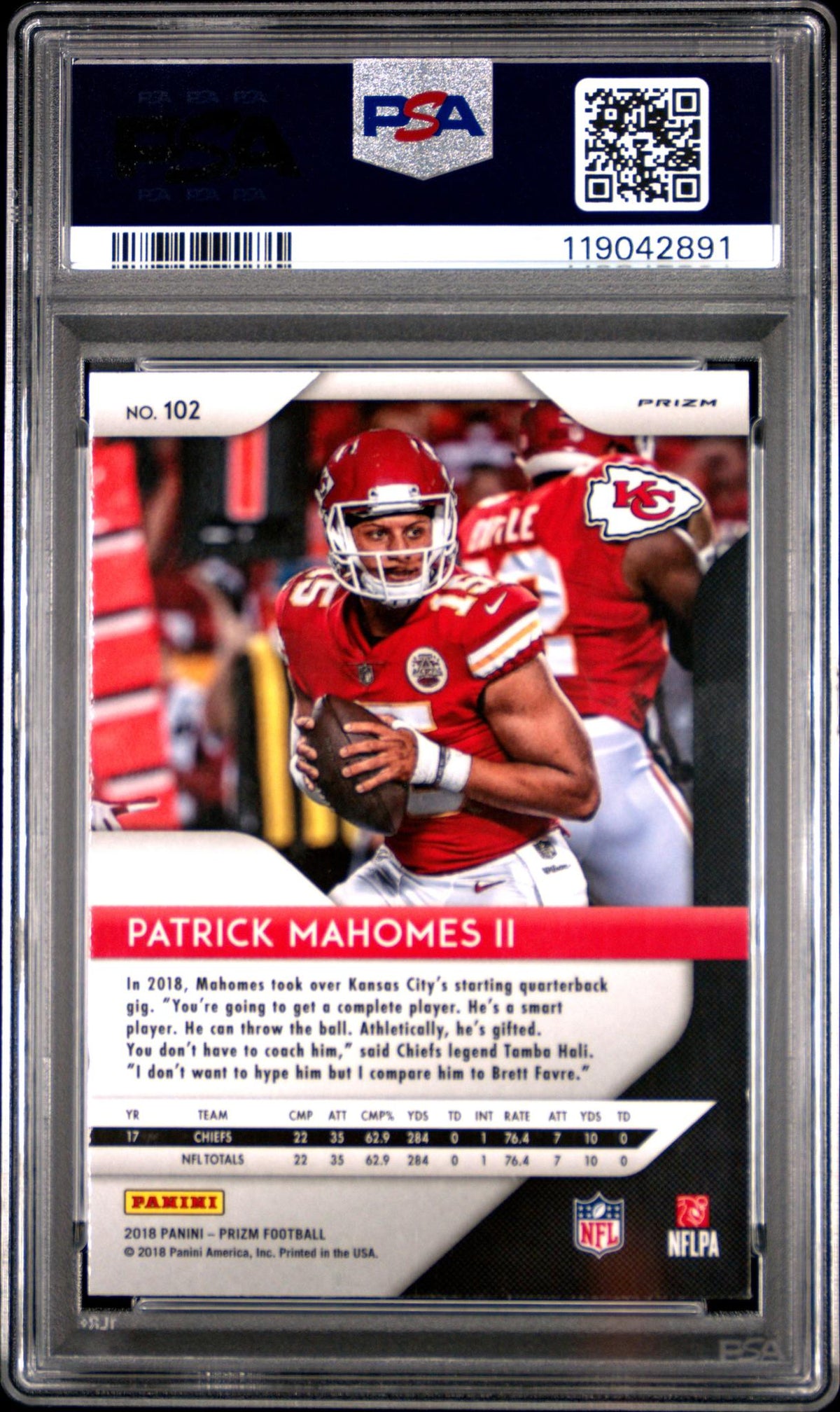 2018 Panini Prizm Red White and Blue Prizm Patrick Mahomes II #102 PSA 10