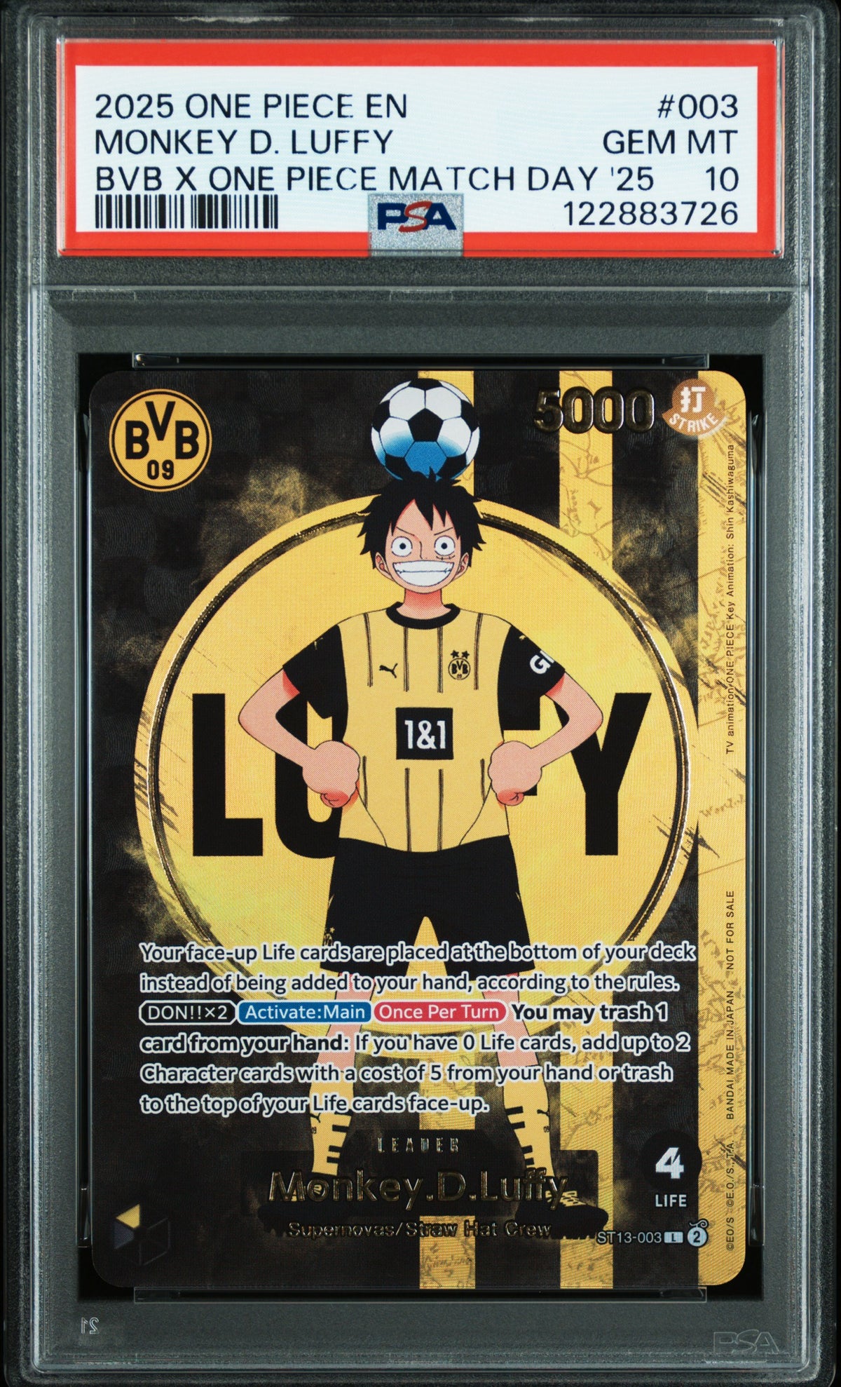 2025 One Piece Monkey D. Luffy #003 BVB x Match Day '25 PSA 10
