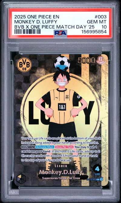 2025 One Piece BVB x One Piece Match Day '25 Monkey D. Luffy #003 PSA 10
