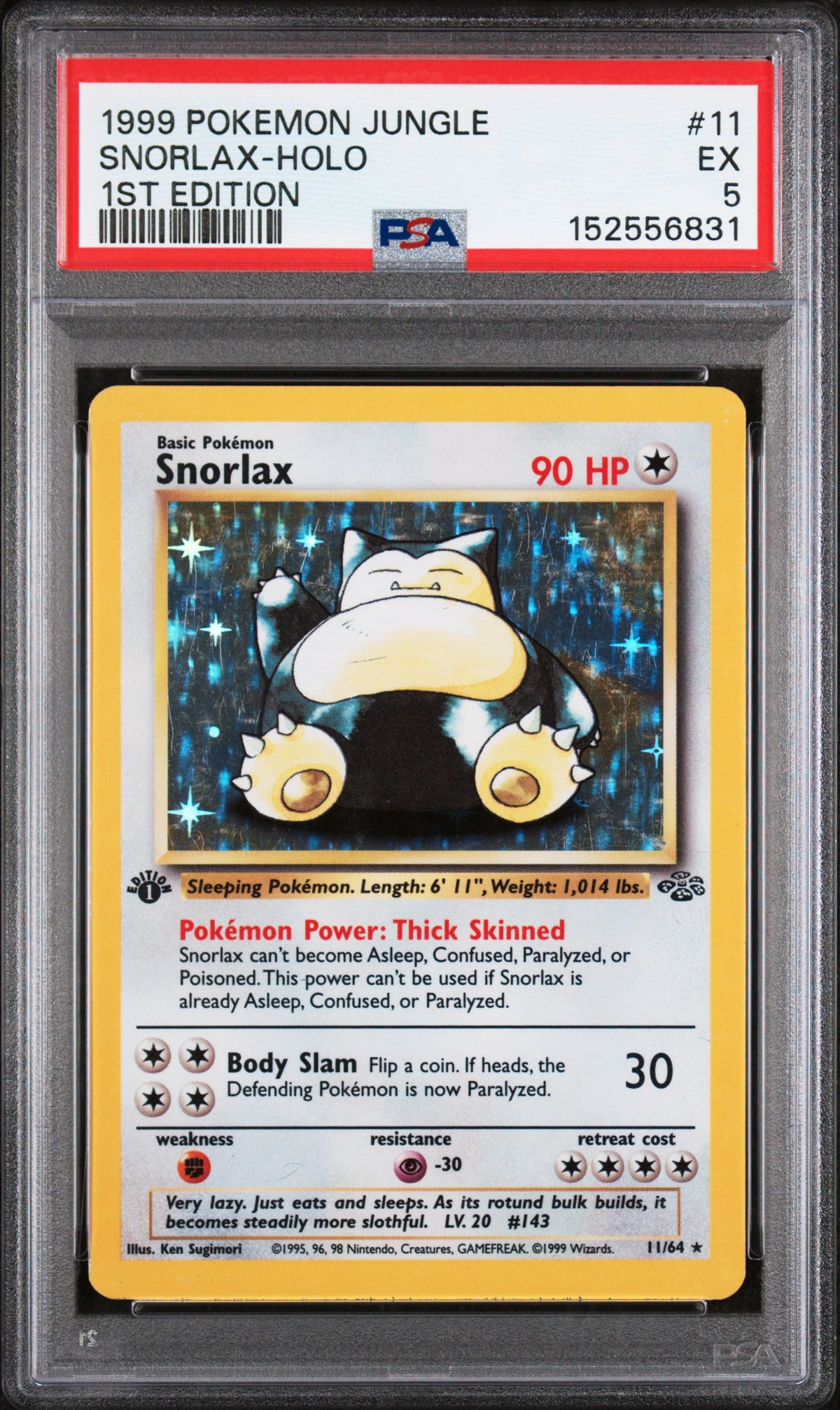 1999 Pokemon Jungle 1st Edition Holo Snorlax #11 PSA 5