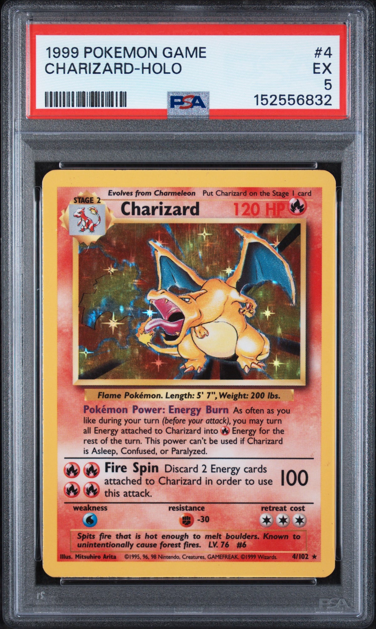 1999 Pokemon Base Set Holo Charizard #4 PSA 5