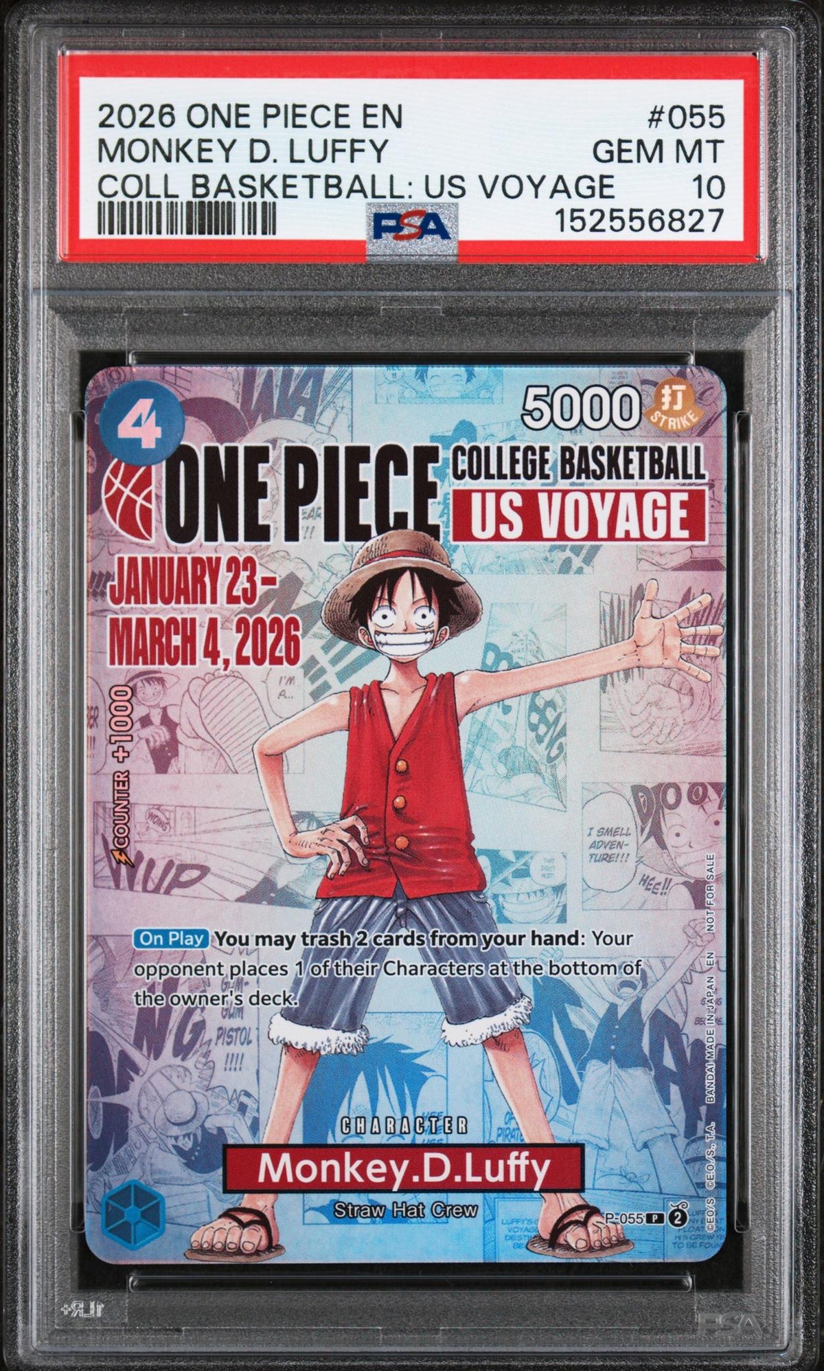 2026 One Piece US Voyage Monkey D. Luffy #055 PSA 10