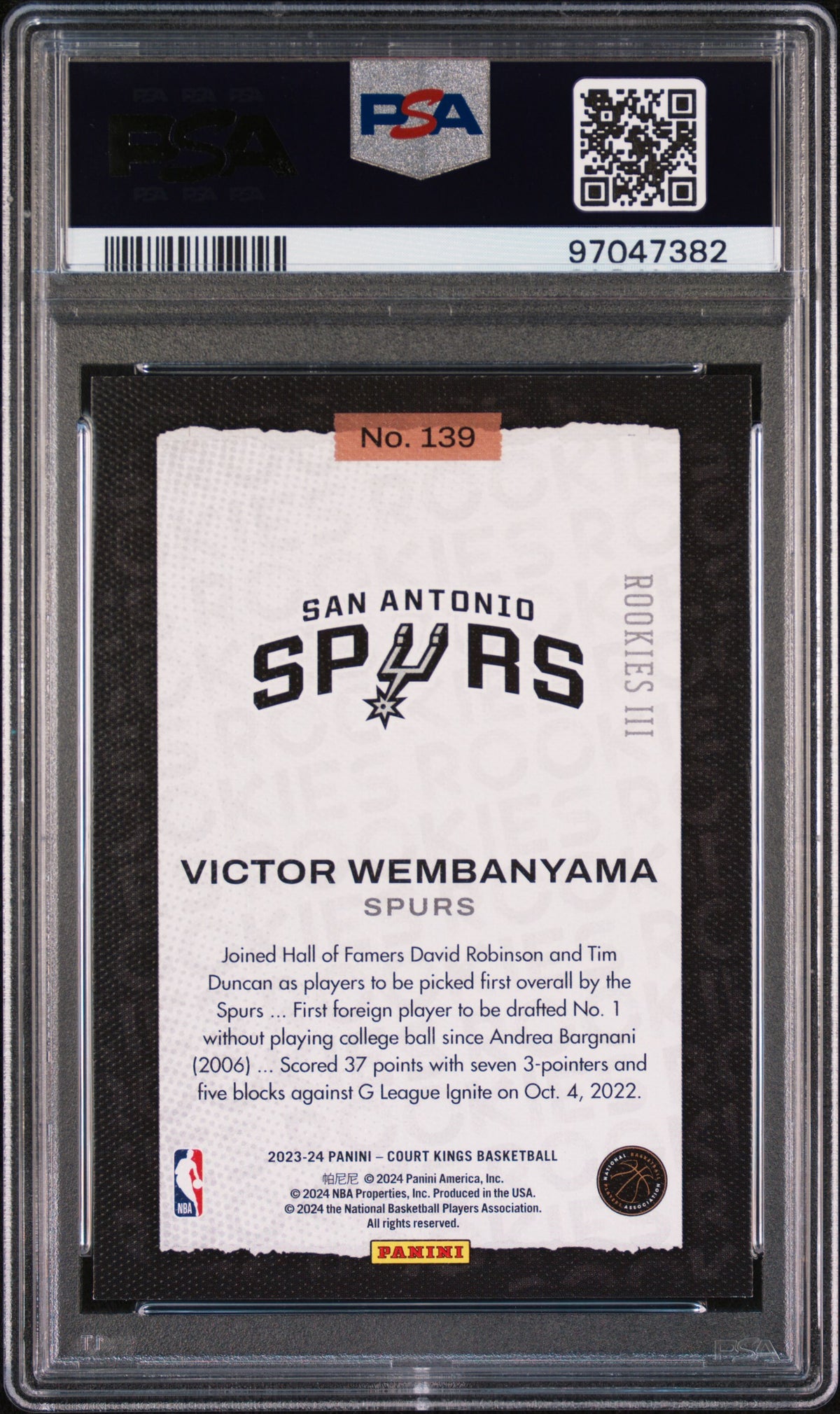 2023 Panini Court Kings Victor Wembanyama #139 PSA 9