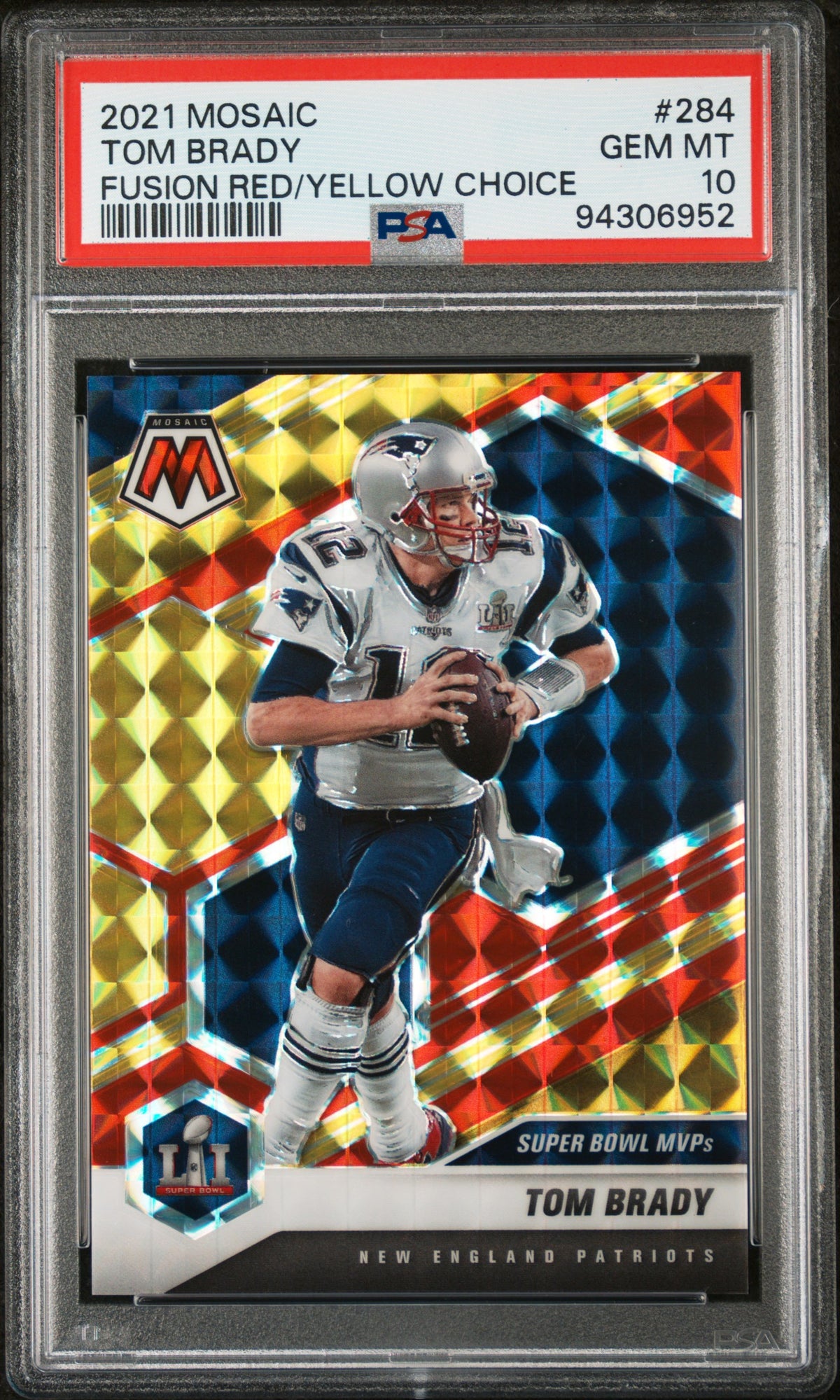 2021 Panini Mosaic Mosaic Choice Fusion Red and Yellow Tom Brady #284 /80 PSA 10