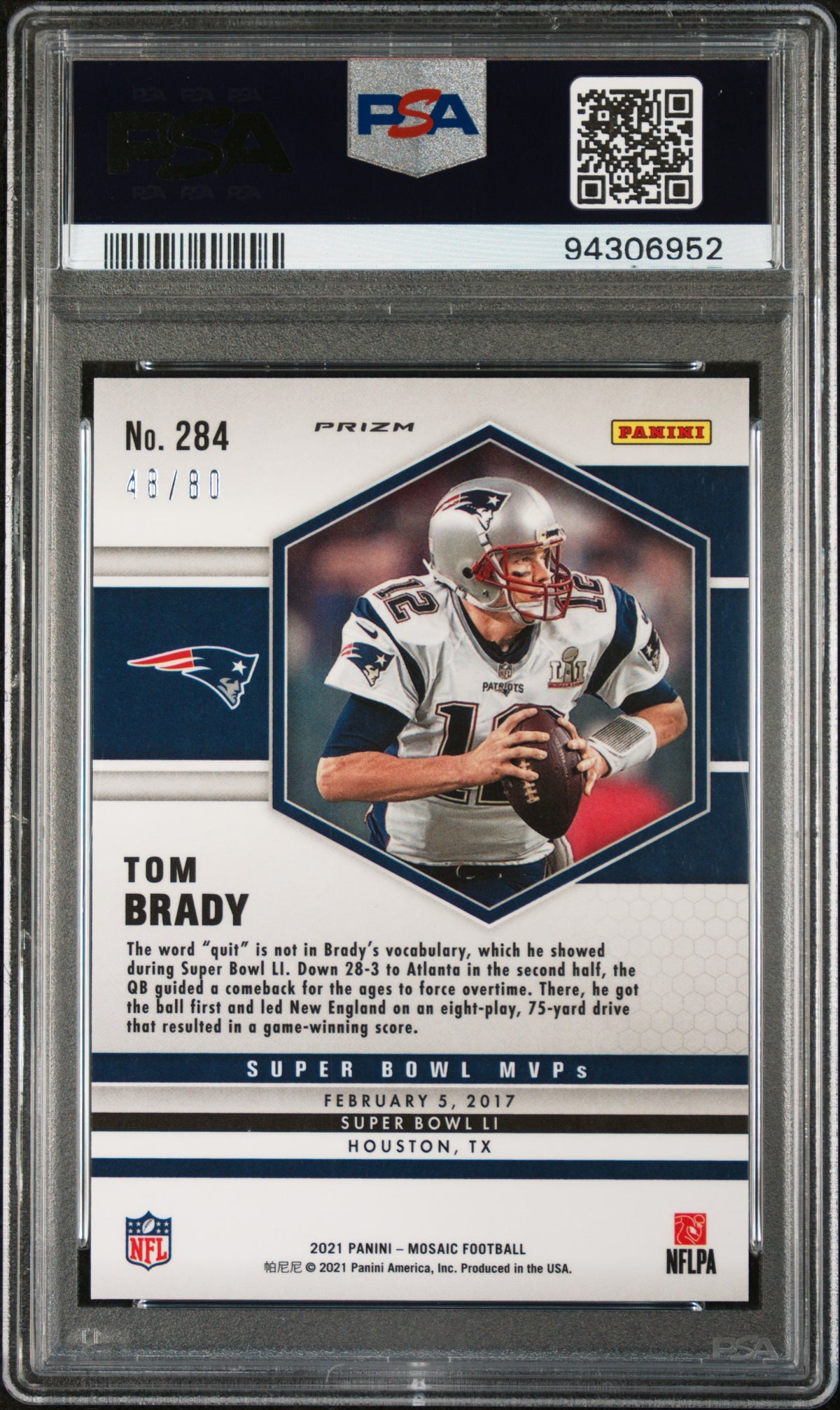 2021 Panini Mosaic Mosaic Choice Fusion Red and Yellow Tom Brady #284 /80 PSA 10