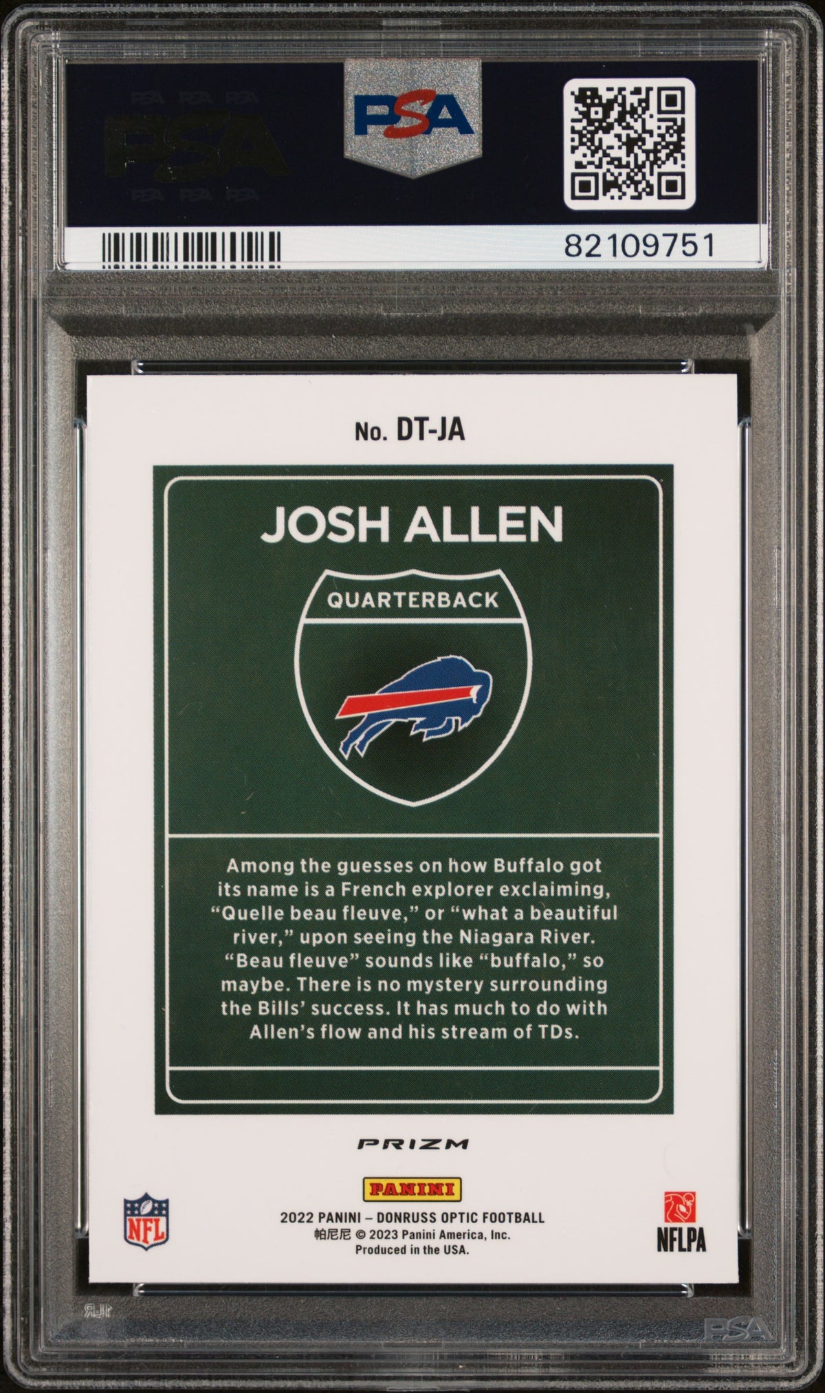 2022 Donruss Optic Downtown Josh Allen #DTJA PSA 9