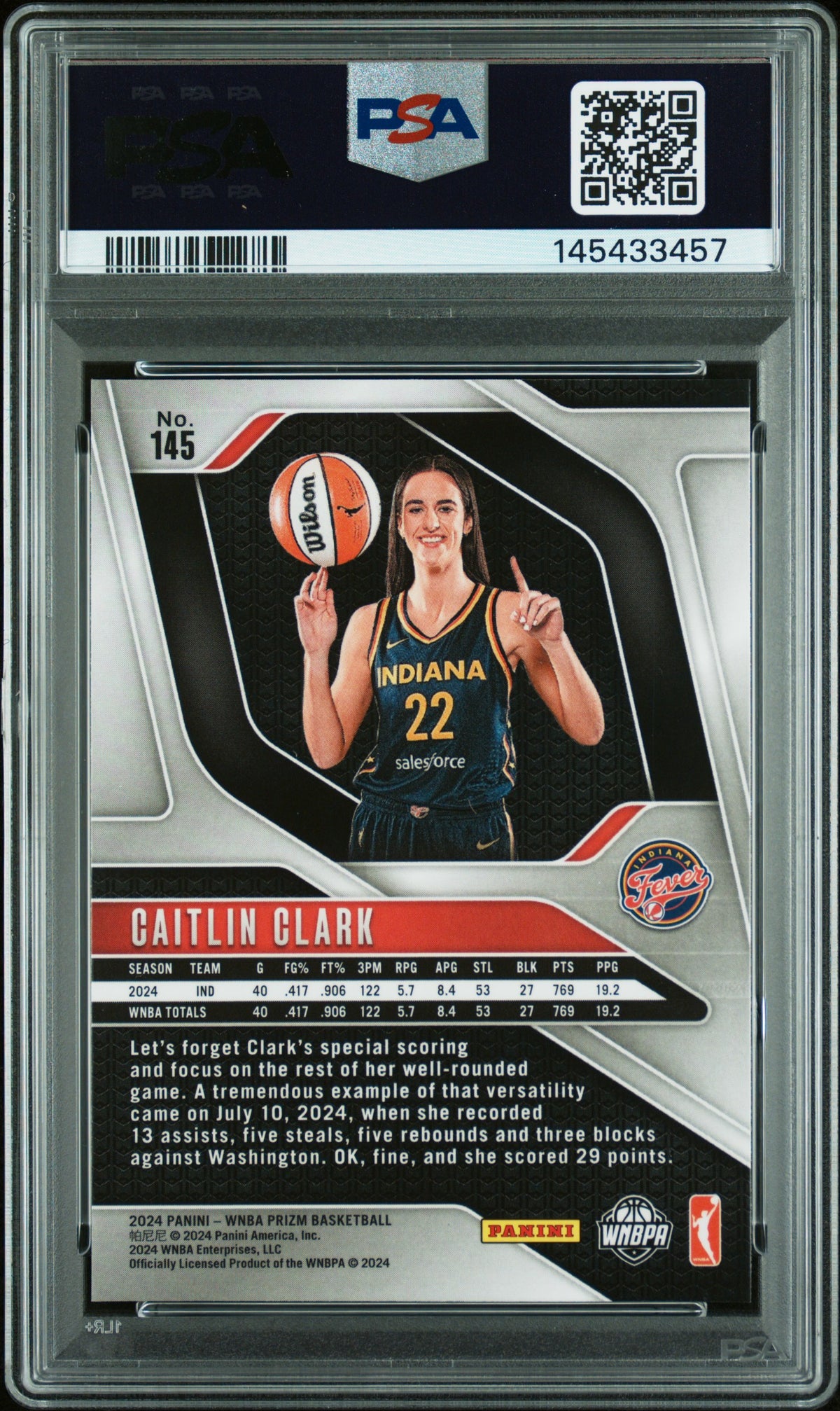 2024 Panini Prizm WNBA Caitlin Clark #145 PSA 0