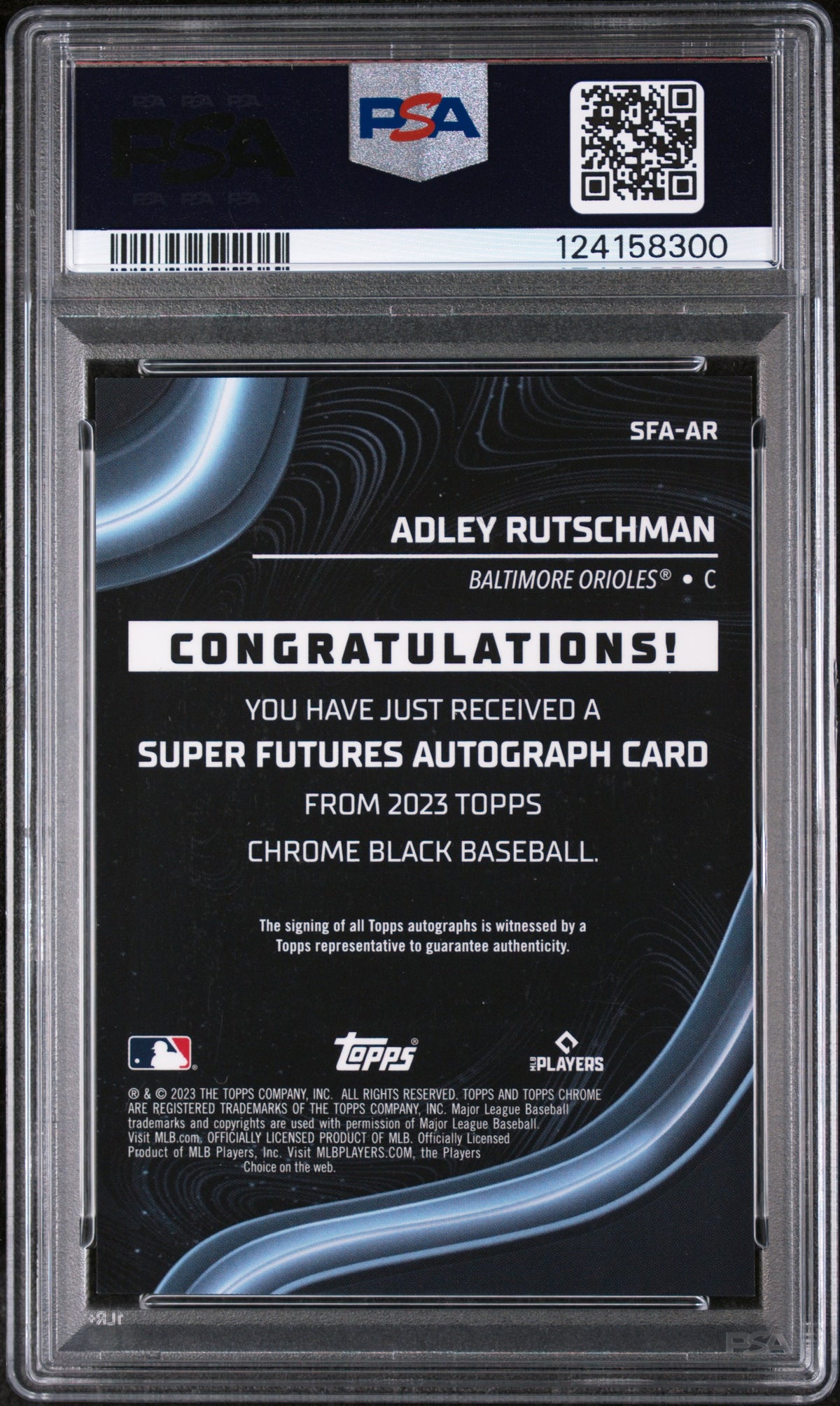 2023 Topps Chrome Black Super Futures Autograph Adley Rutschman #SFAAR /99 PSA 10
