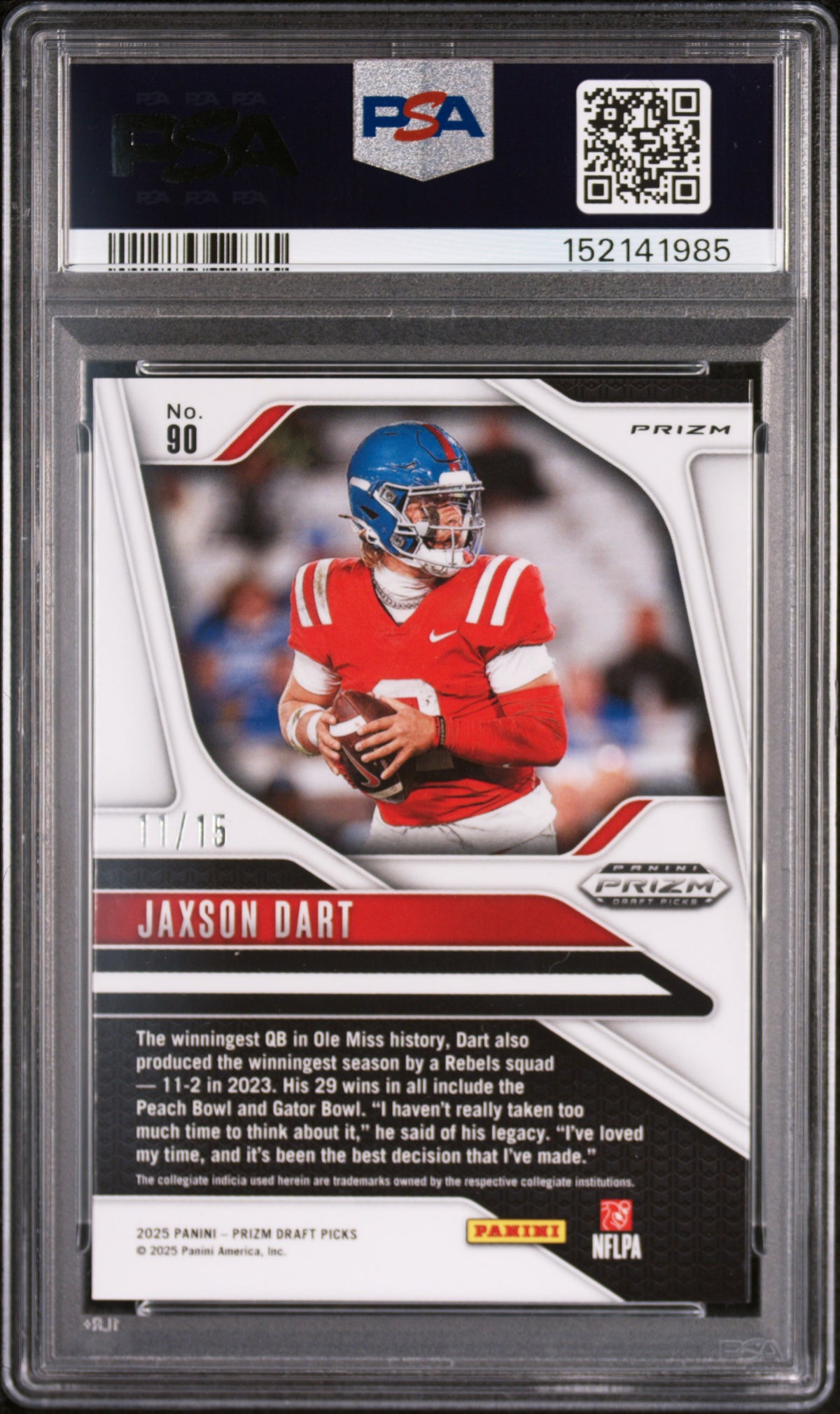 2025 Panini Prizm Draft Picks Neon Pink Pulsar Jaxson Dart #90 PSA 9 152141985