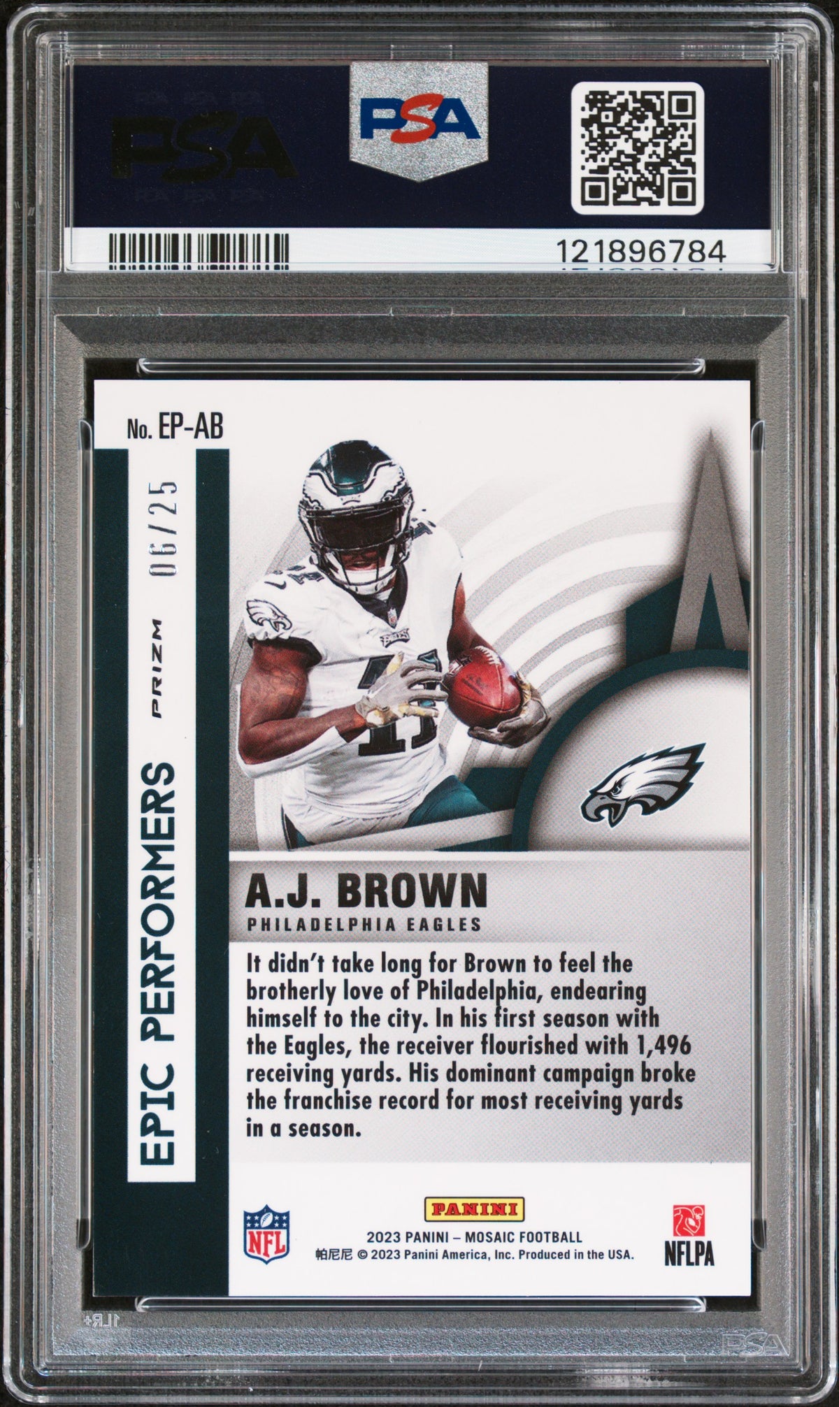 2023 Panini Mosaic Epic Performers Orange Fluorescent Aj Brown #EPAB /25 PSA 8