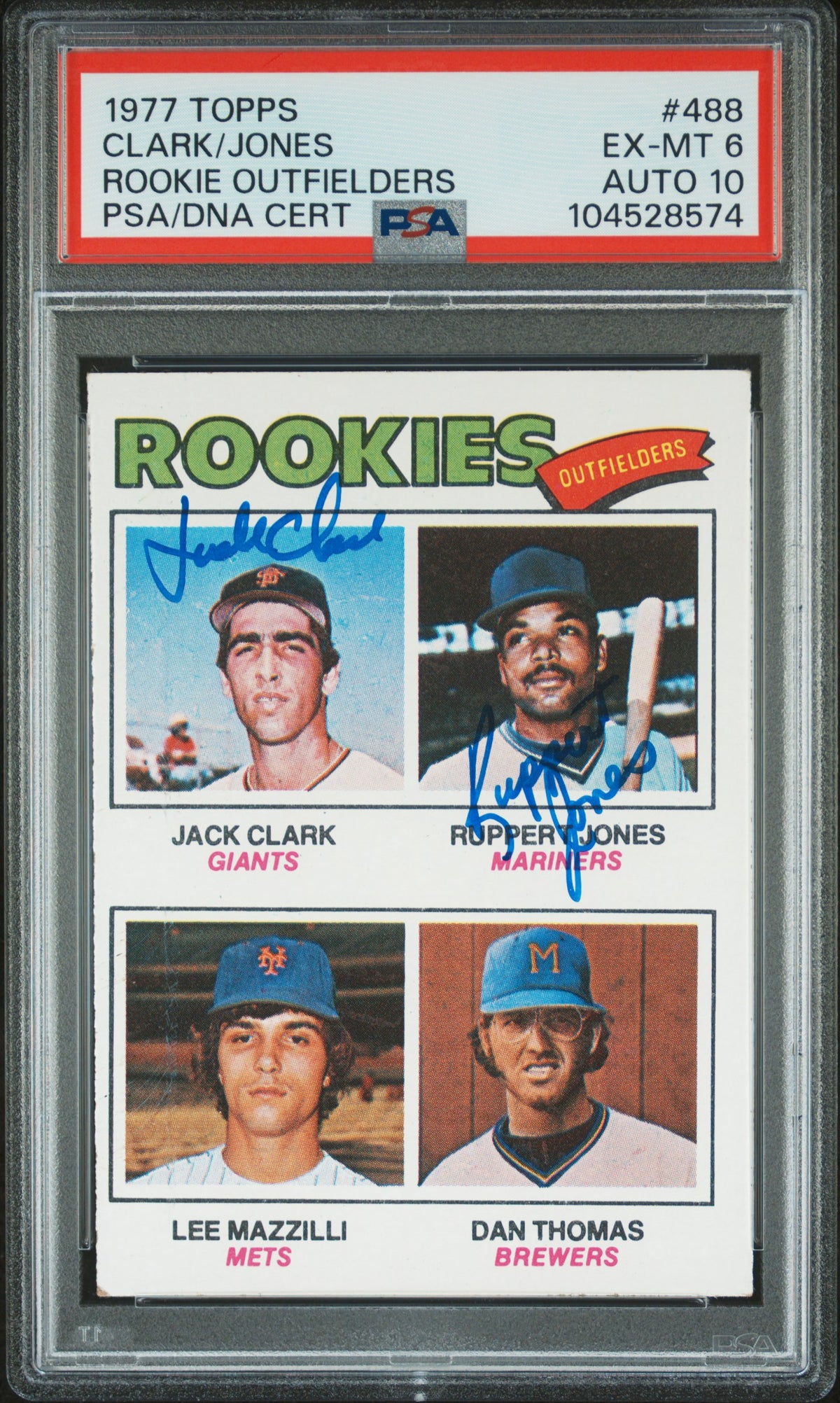 1977 Topps Rookie Outfielders/Jack Clark/Ruppert Jones/Lee Mazzilli/Dan Thomas #488 PSA 6