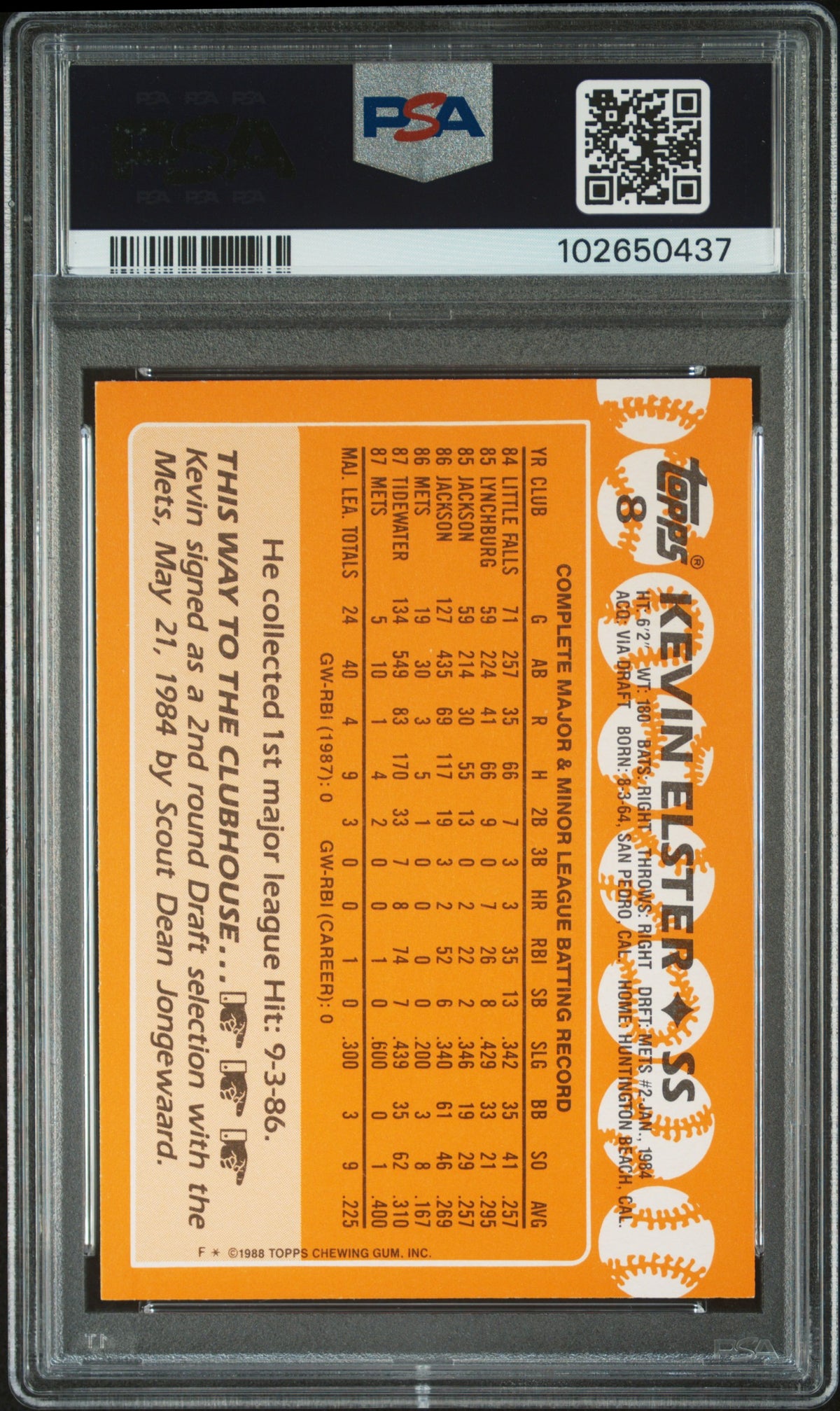 1988 Topps Tiffany Kevin Elster #8 PSA 9