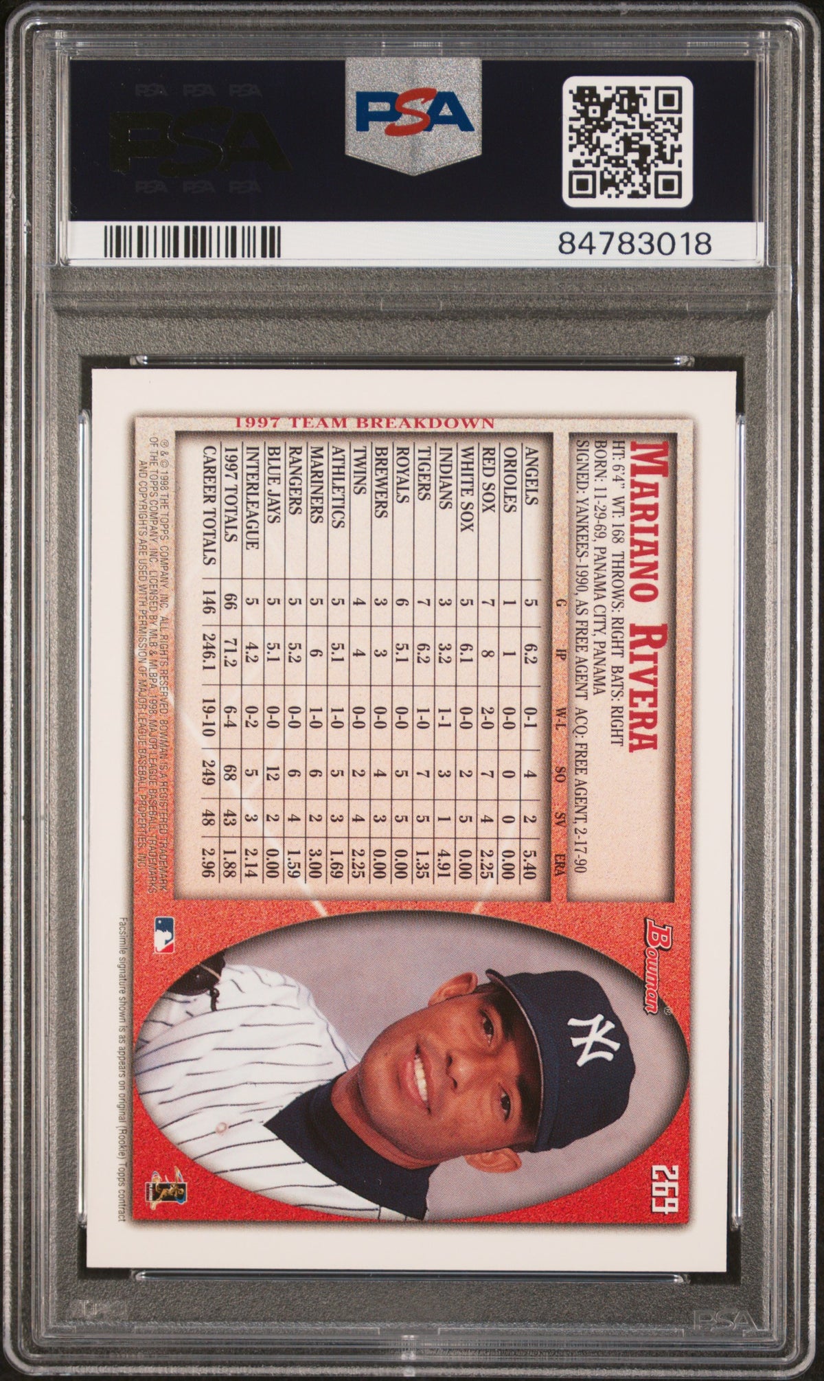 1998 Bowman Mariano Rivera #269 PSA 9