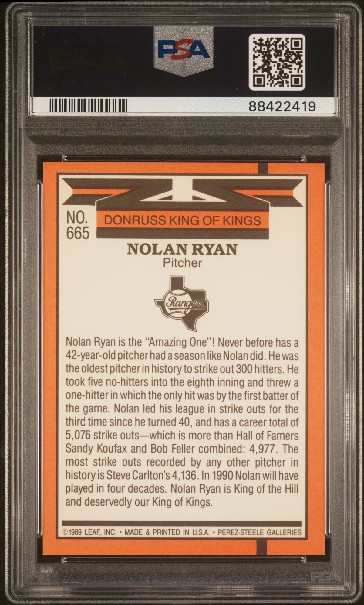 1990 Donruss 5000k's Nolan Ryan #659A PSA 7