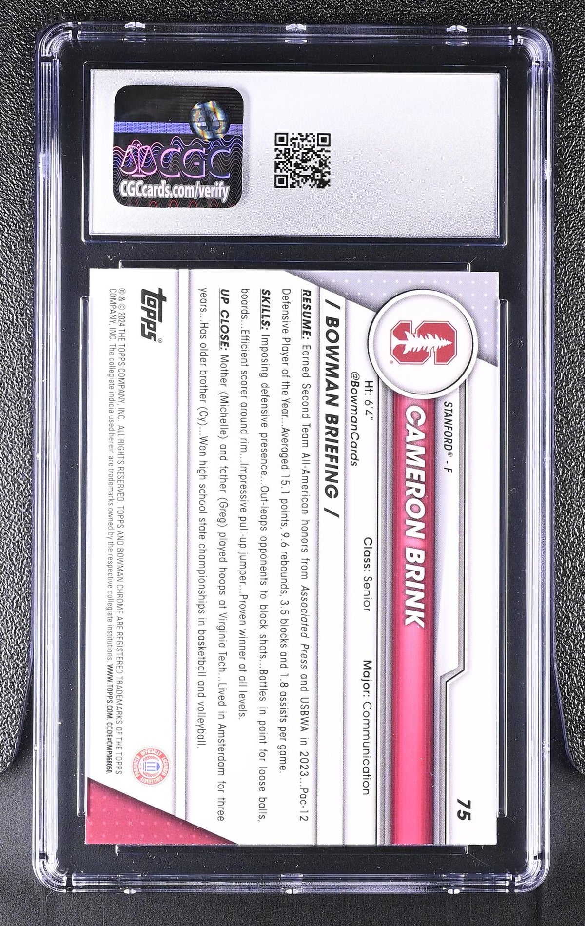 2023 Bowman #75 Cameron Brink CGC 10