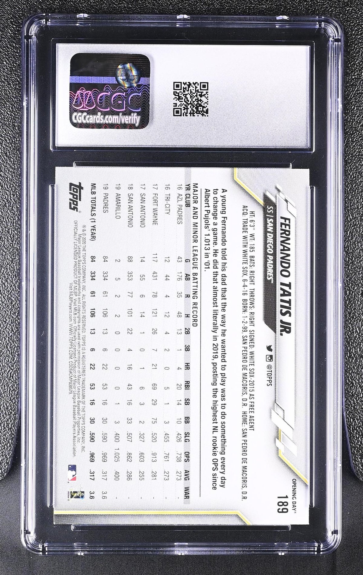 2020 Opening Day #189 Fernando Tatis Jr. Red Foil CGC 9