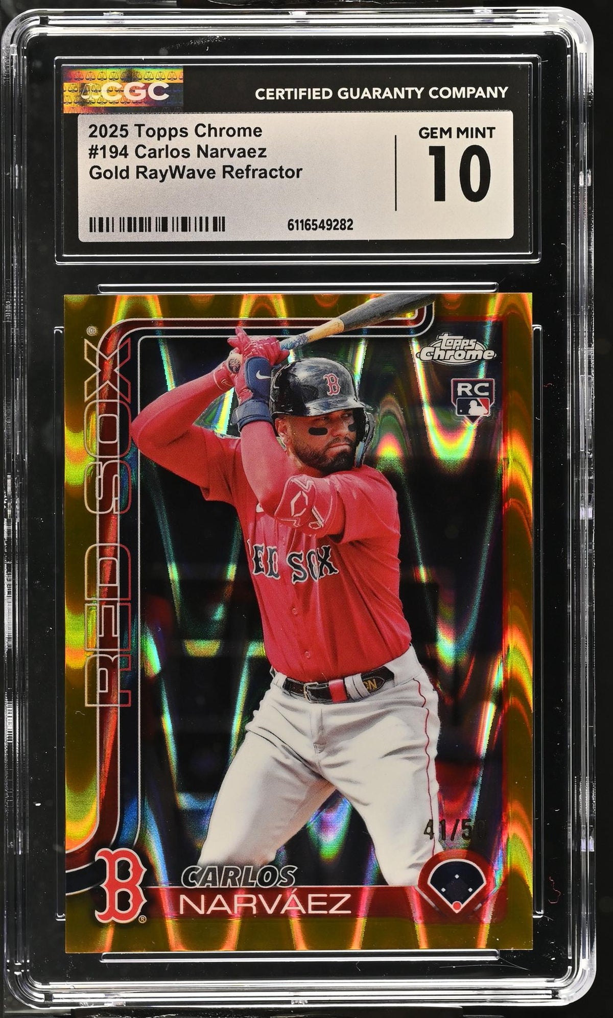 2025 Topps Chrome #194 Carlos Narvaez Gold RayWave Refractor /50 CGC 10
