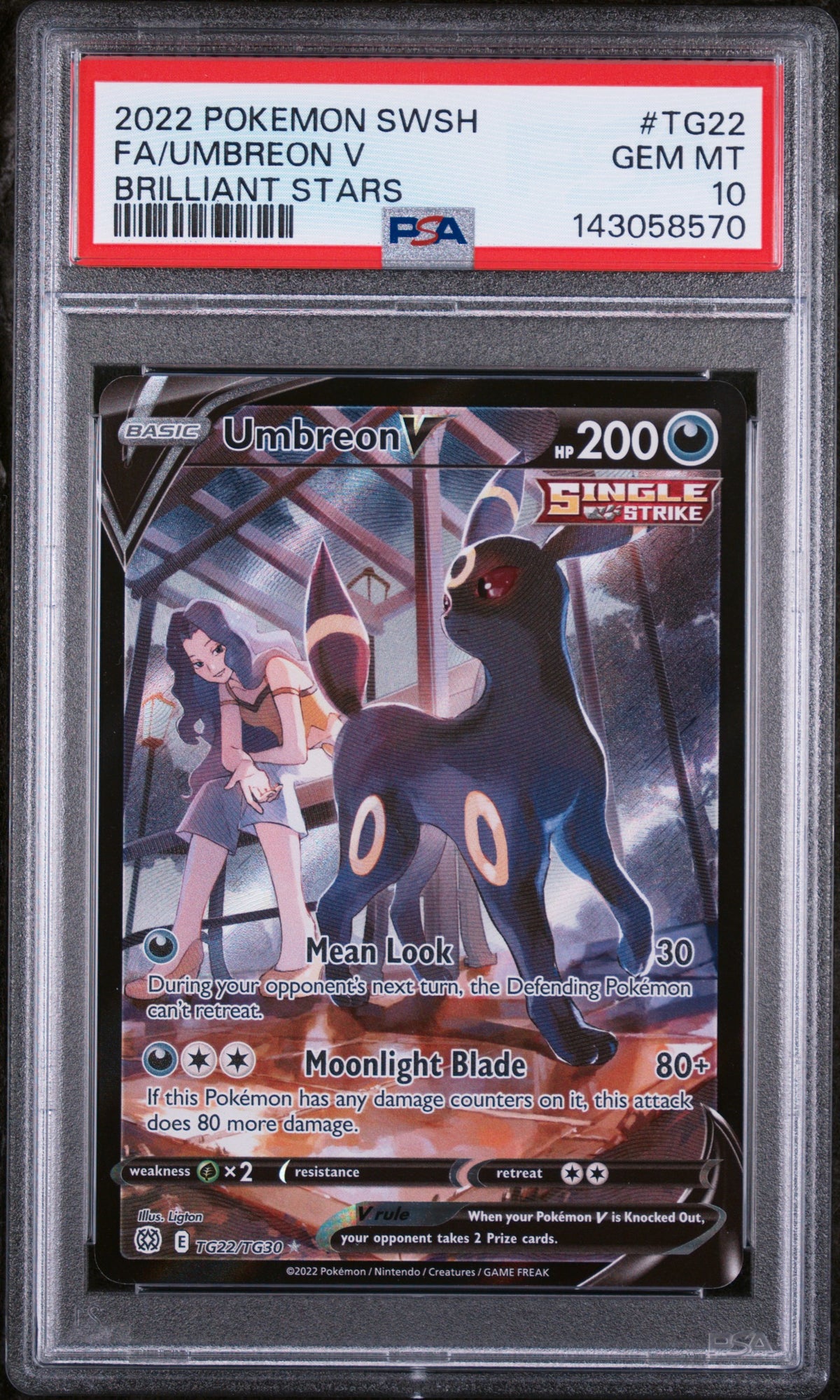2022 Pokemon Sword and Shield Brilliant Stars Trainer Gallery Umbreon V #TG22 PSA 10