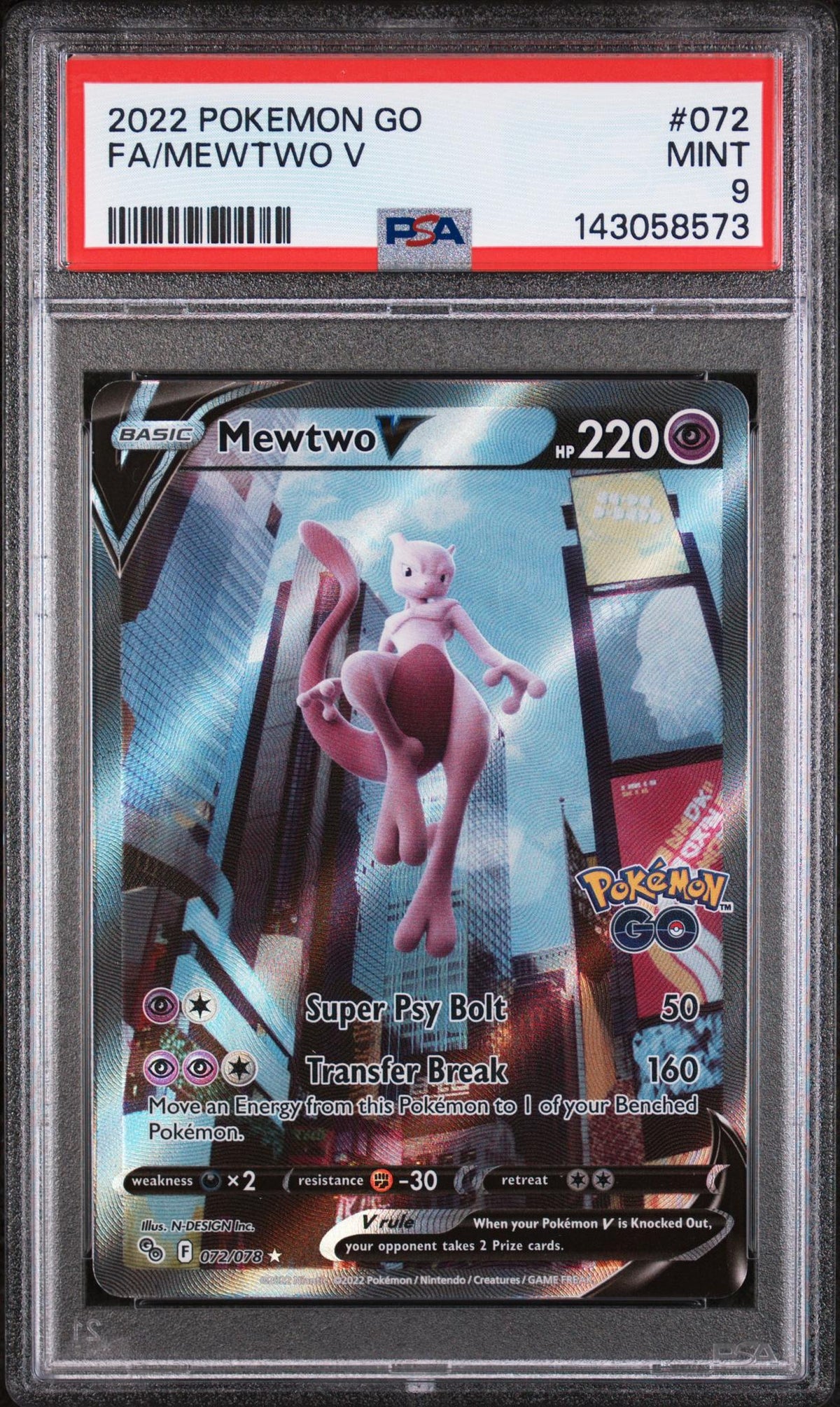 2022 Pokemon Go Mewtwo V #072 PSA 9