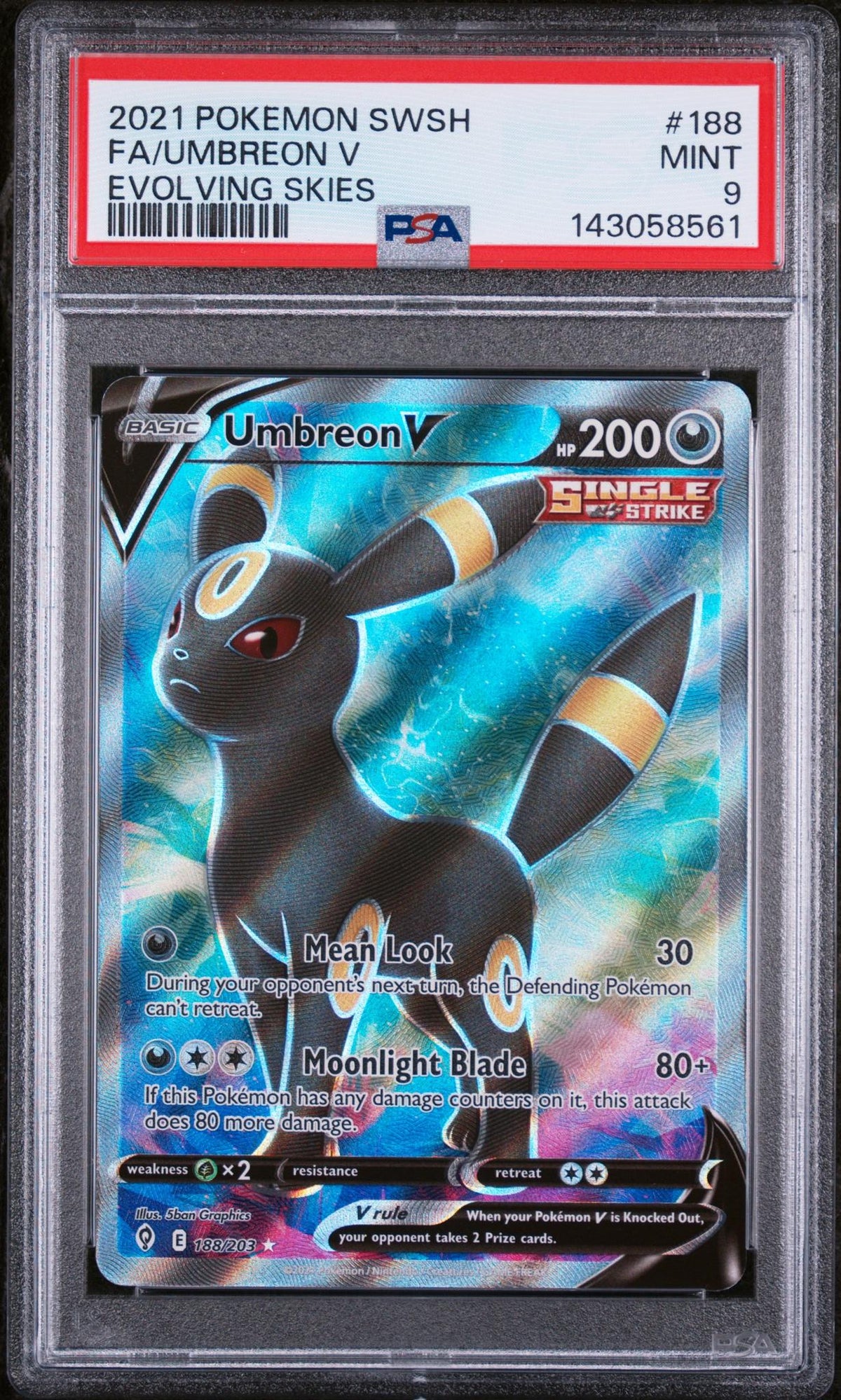 2021 Pokemon Sword and Shield Evolving Skies Umbreon V #188 PSA 9