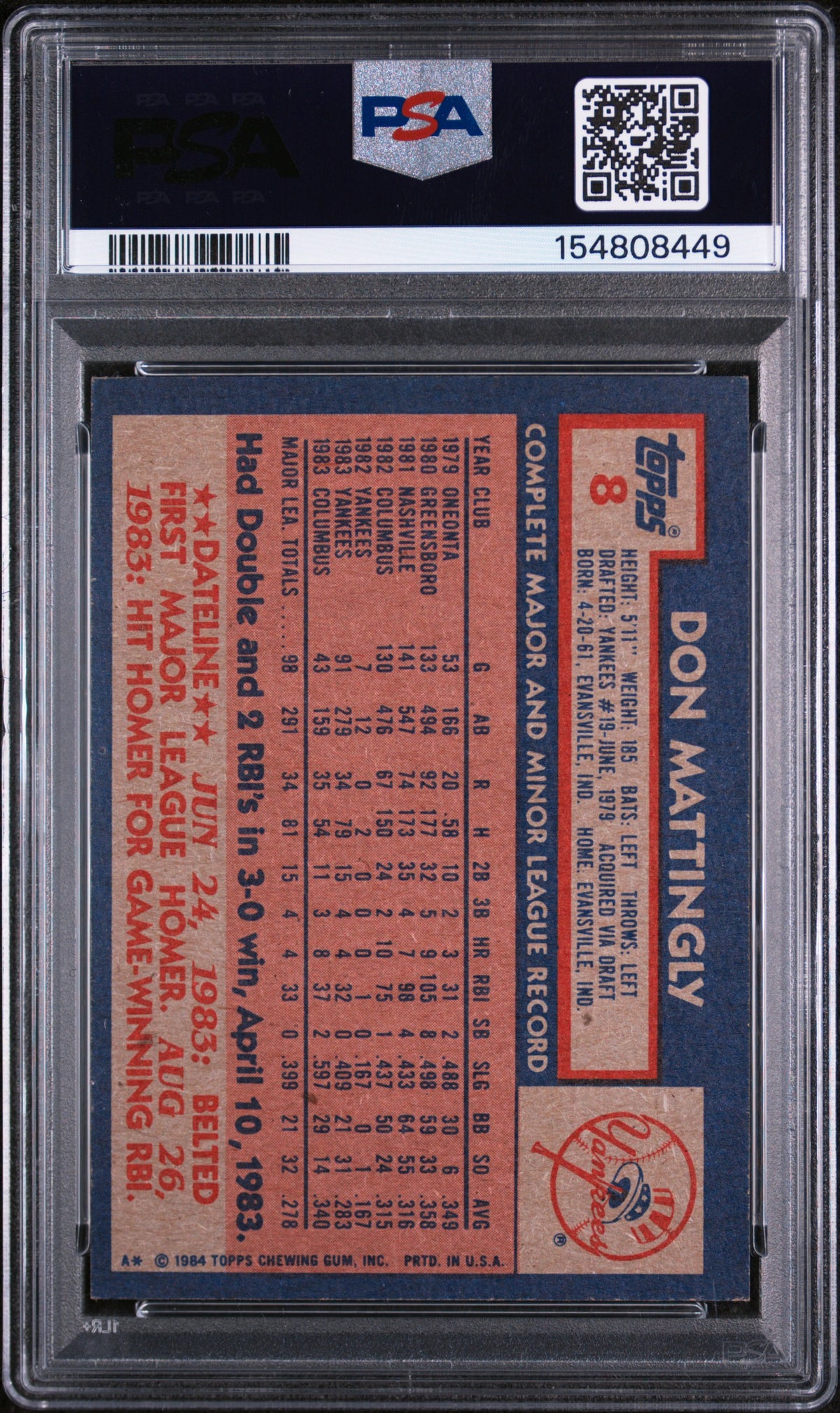 1984 Topps Don Mattingly #8 PSA 5
