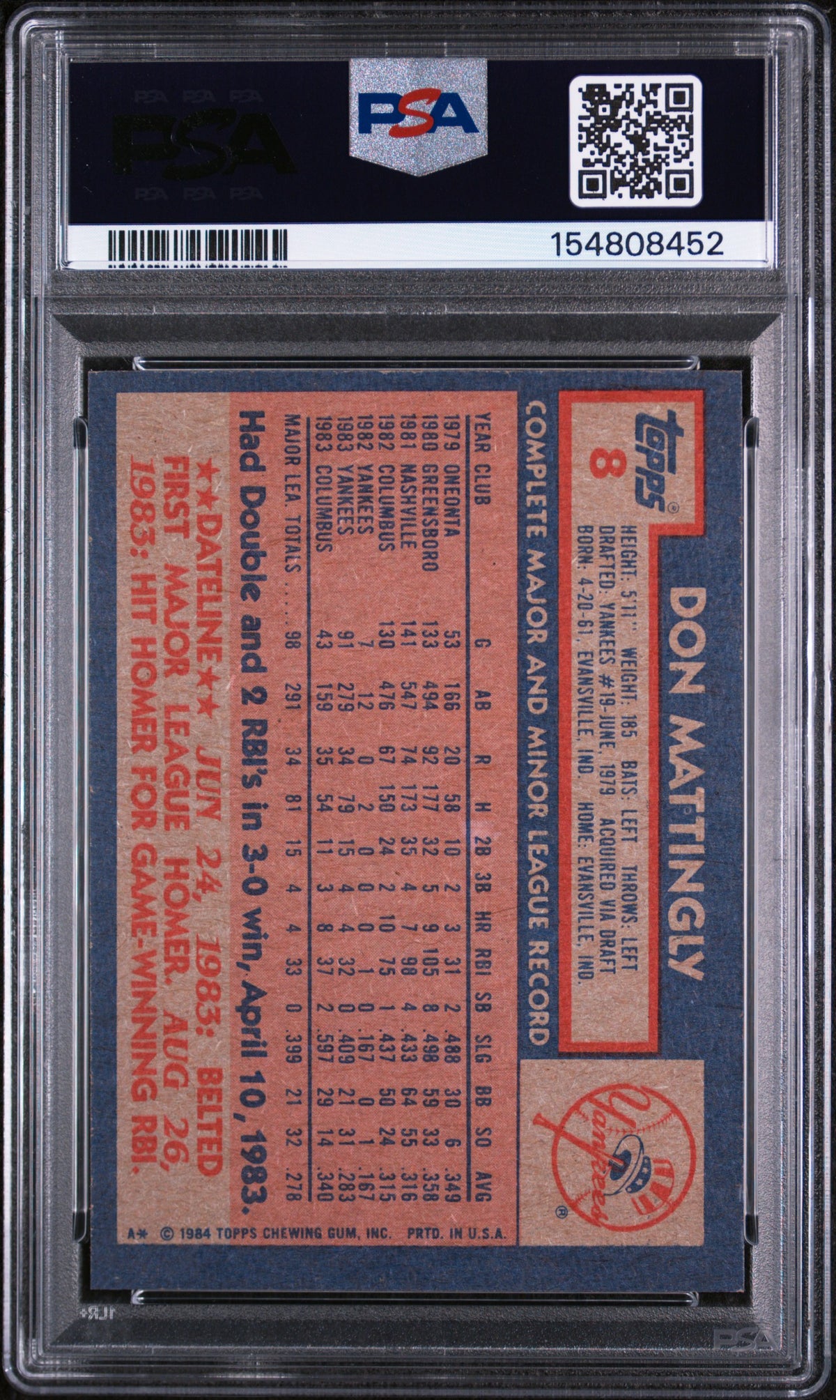 1984 Topps Don Mattingly #8 PSA 7