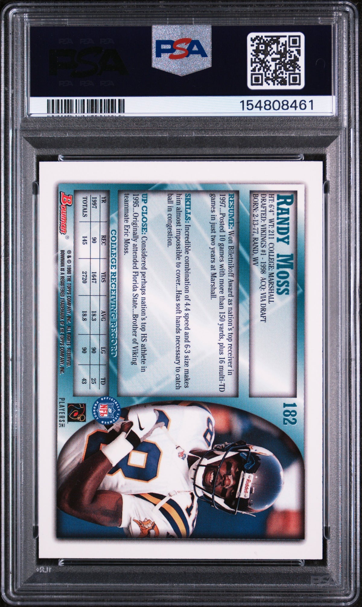 1998 Bowman Randy Moss #182 PSA 10