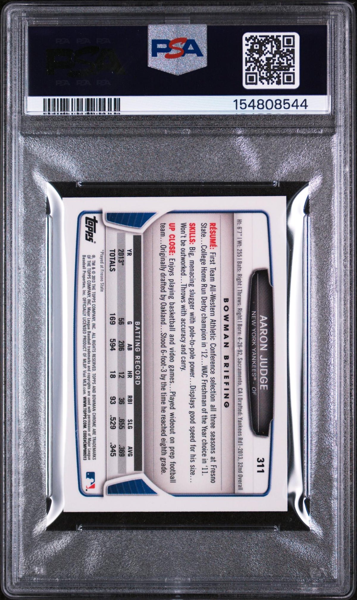 2013 Bowman Chrome Mini Aaron Judge #311 PSA 10
