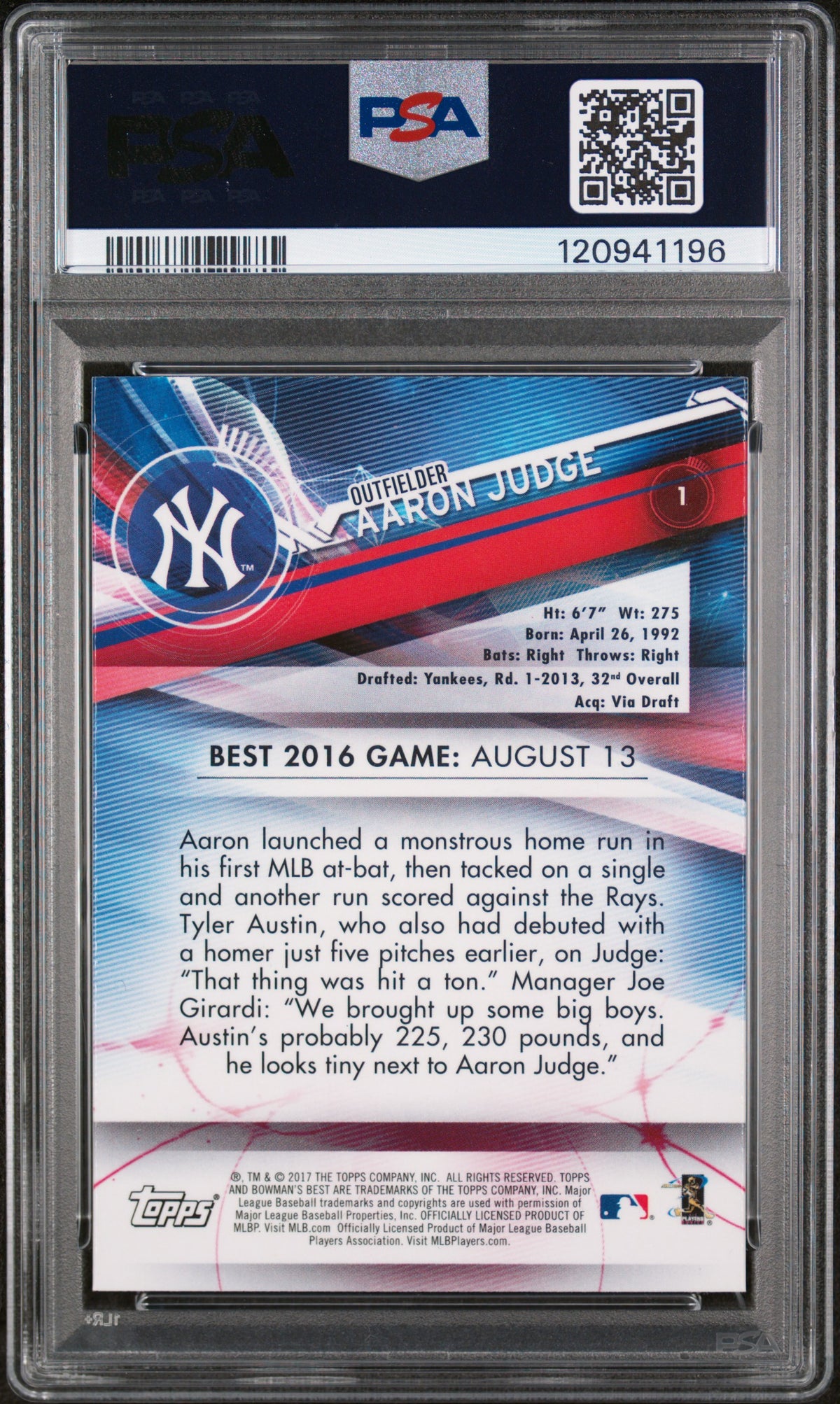 2017 Bowman's Best Aaron Judge #1 PSA 10