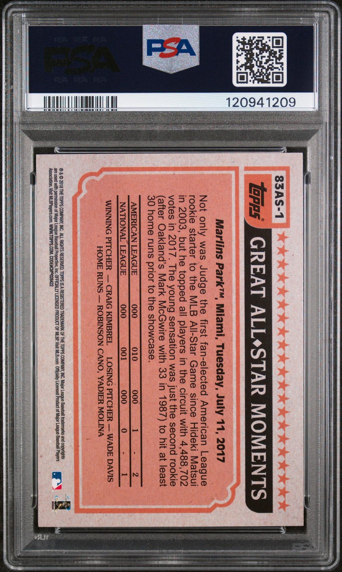 2018 Topps '83 All Stars Aaron Judge #83AS1 PSA 10