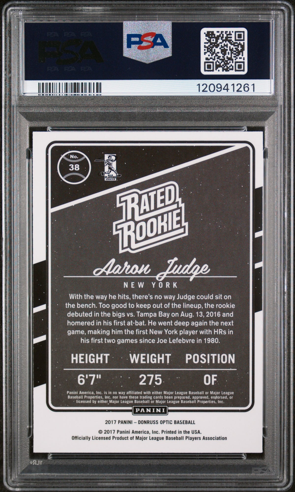 2017 Donruss Optic Rated Rookie Aaron Judge #38 PSA 9