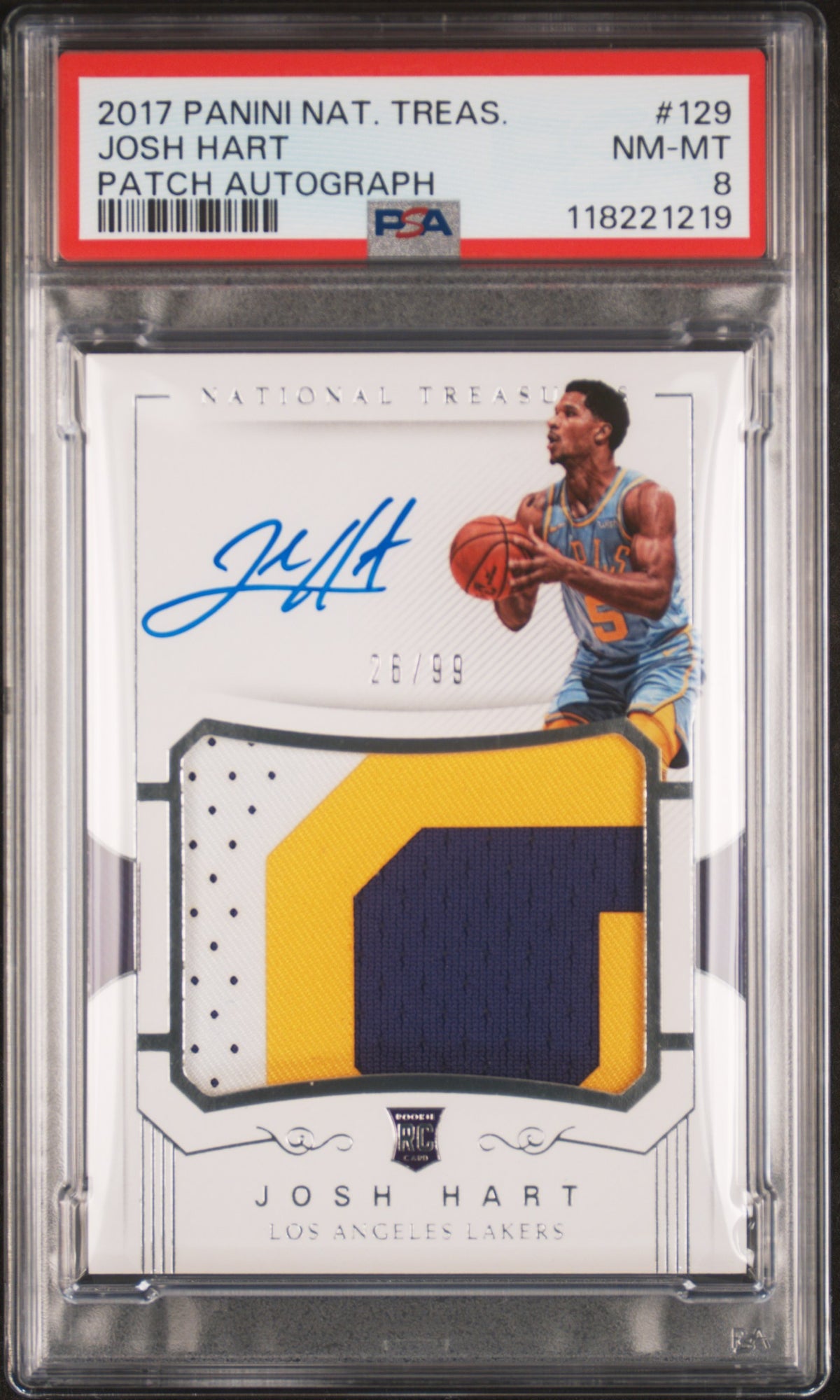 2017 National Treasures Rookie Patch Autograph Josh Hart #129 /99 PSA 8